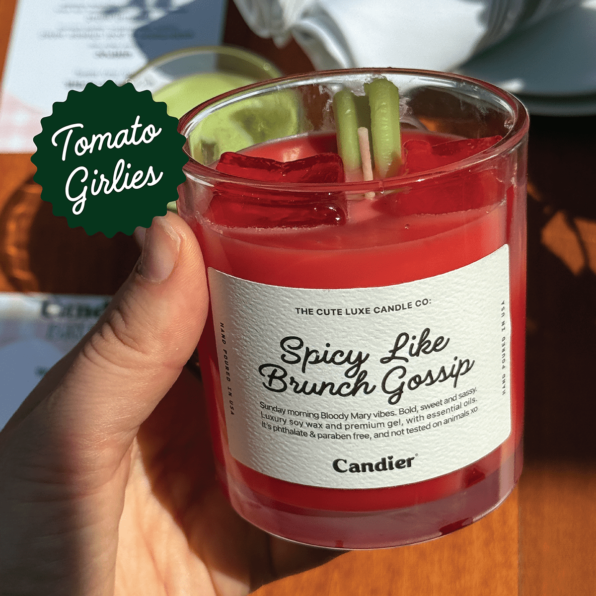 Tomato girl NYC brunch vibes with bloody mary candle by Candier