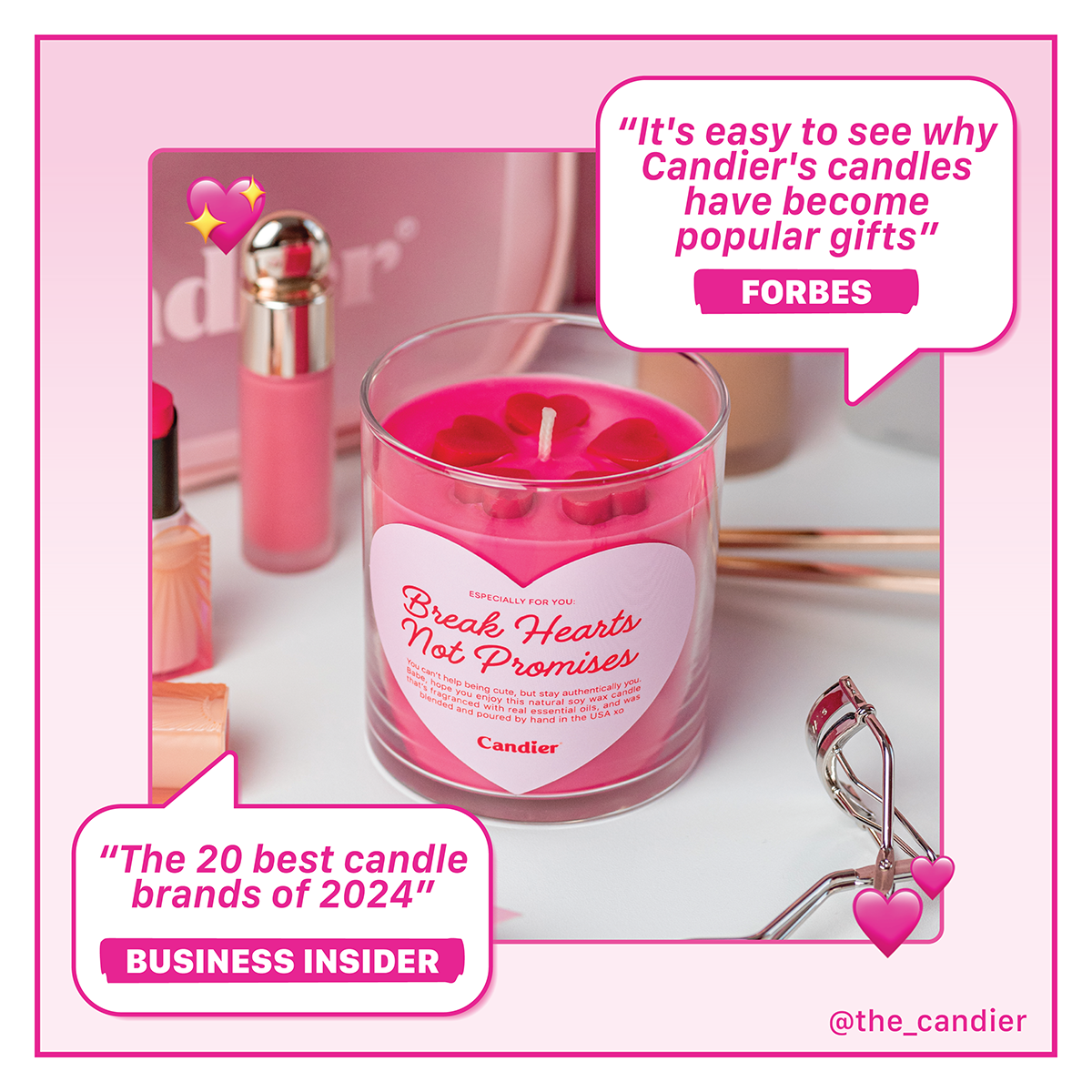 Candier Candles press quotes, including "It's easy to see why Candier's candles have become popular gifts" - Forbes. And "The 20 best candle brands 2024" - Business Insider