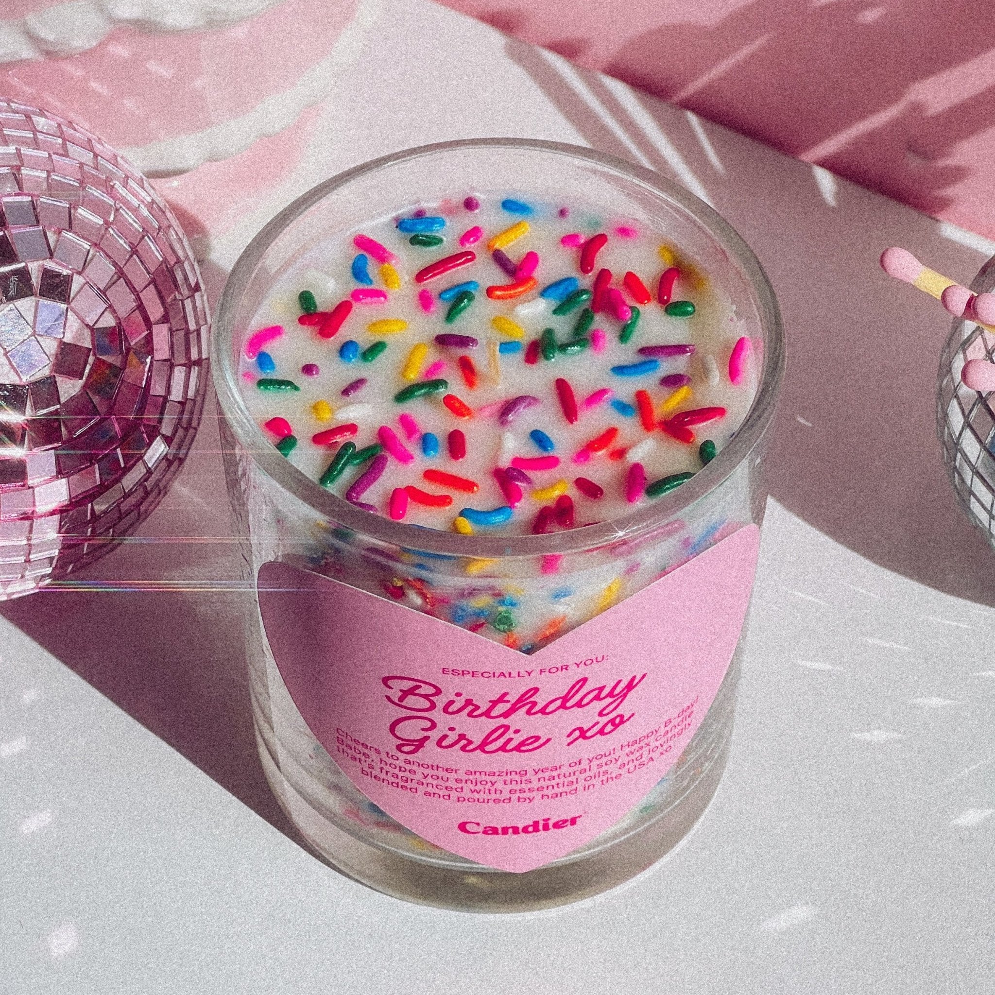 Candier iconic birthday cake candle with vanilla scent with cute pink aesthetic decor. Cute candles make unique gifts for women