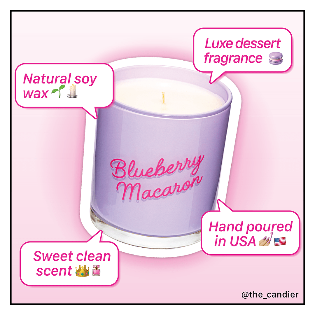 Candier BLUEBERRY MACARON CANDLE, gourmand scents and vanilla fragrance