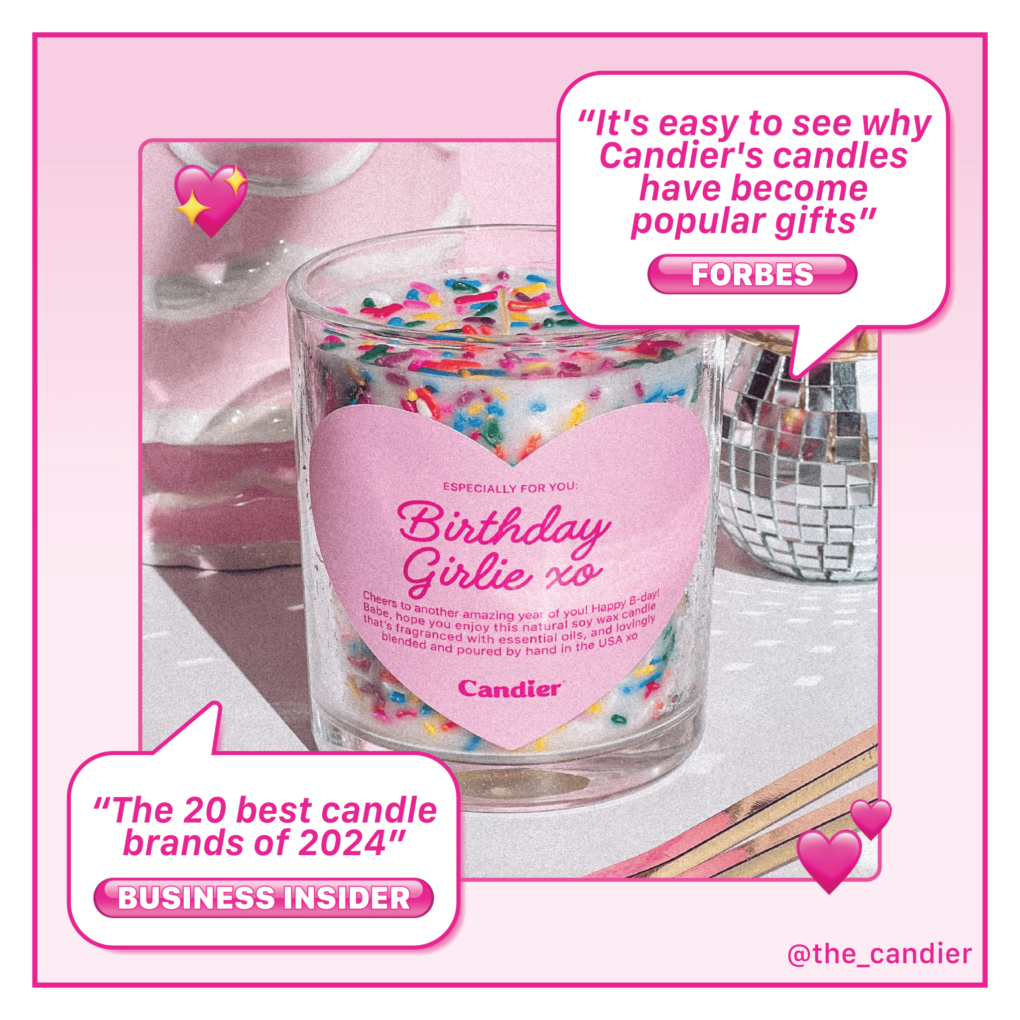 Press quotes for Candier cute candle with sprinkles. Birthday cake candle from "best candle brands" and "popular gifts"