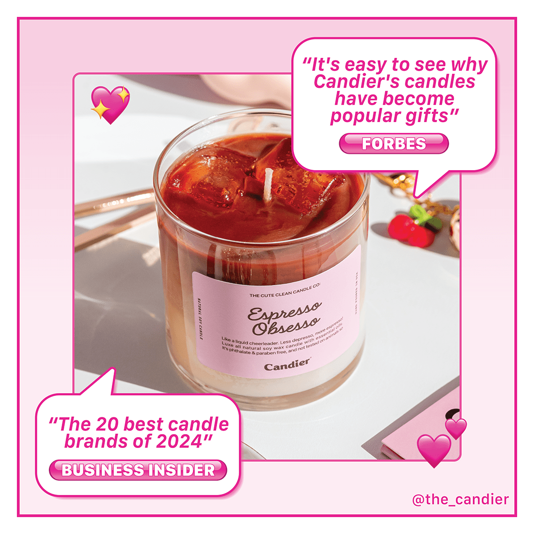 Candier coffee scented candles with shaken espresso coffee aesthetic. This dessert candle makes for great coffee gift baskets