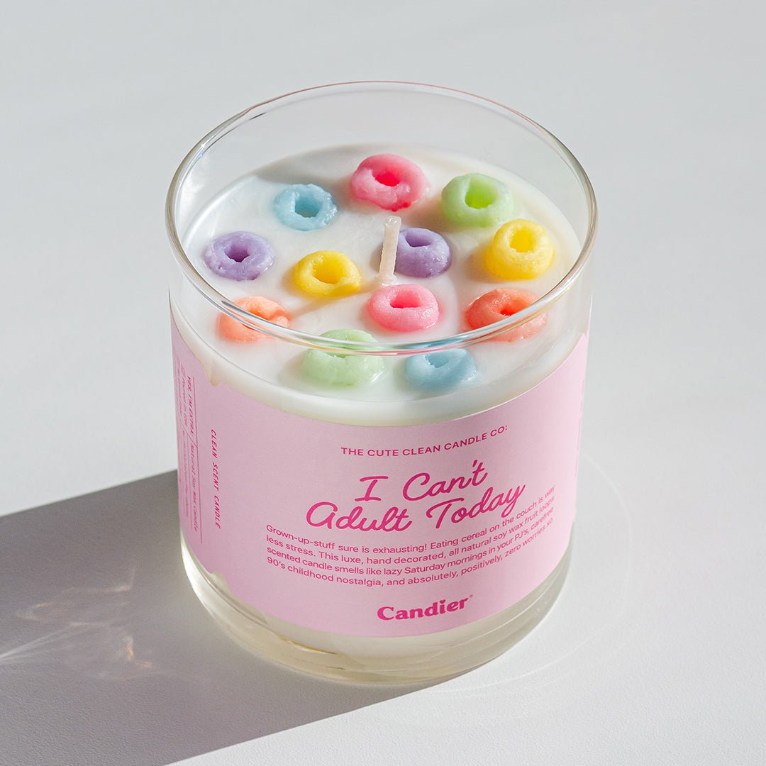 Froot Loop Candle by candier on minimalistic background with fruit loop cereal scent