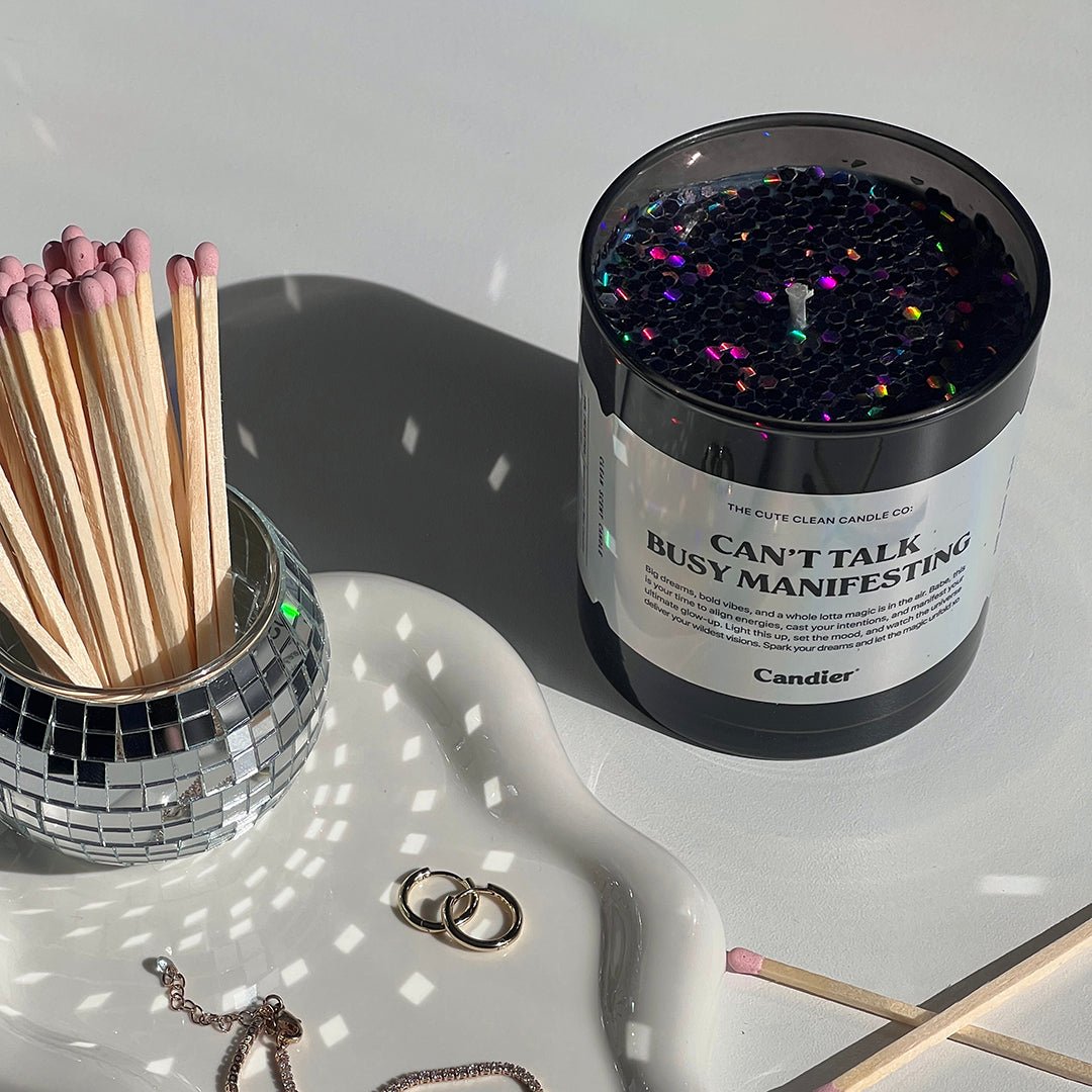 Candier Manifestation Candle CANT TALK BUSY MANIFESTING with modern decor
