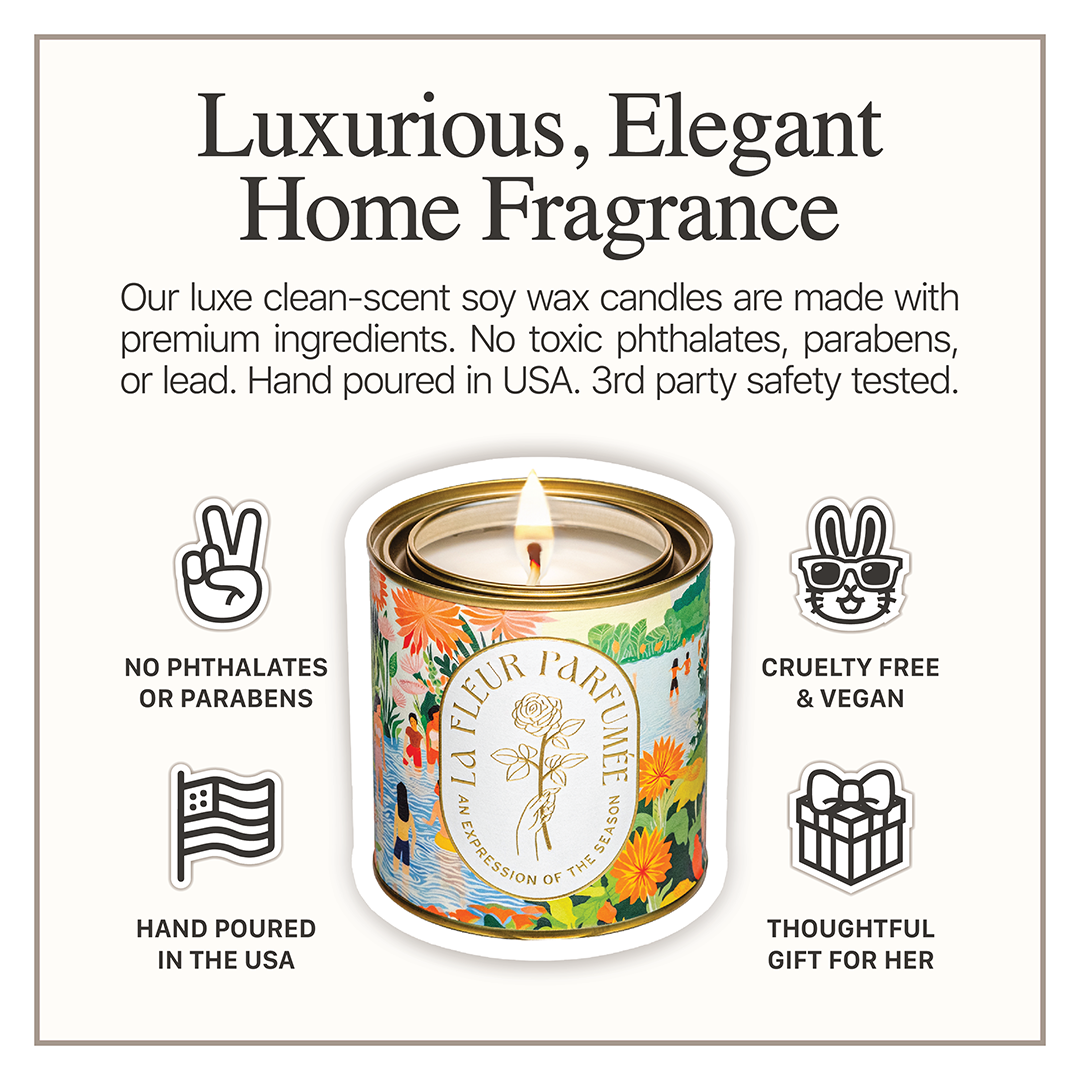 Candier Hamoa Beach luxe candle, clean soy wax, cruelty free, made in USA, best summer scents, hotel lobby candle with aromatherapy scents
