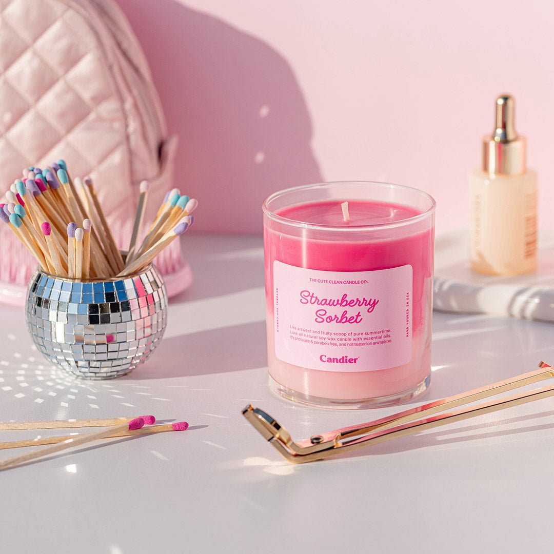 Candier STRAWBERRY SORBET cute dessert CANDLE with soft girl era aesthetic and best summer scents