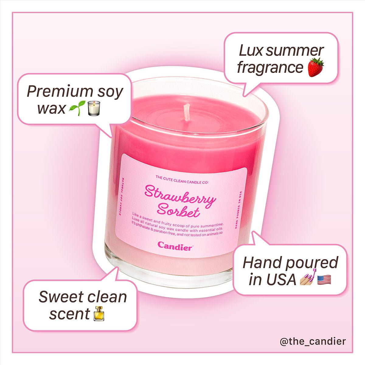 Candier dessert candle STRAWBERRY SORBET, with best summer scents and pink candle aesthetic