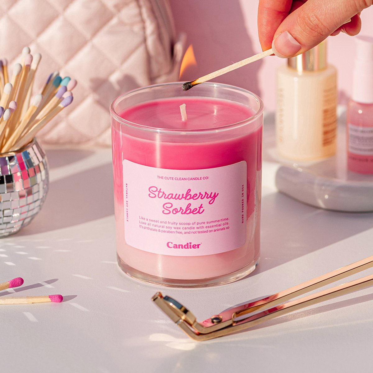 cute pink candle STRAWBERRY SORBET, with best summer scents. Dessert candles make great gifts for friends