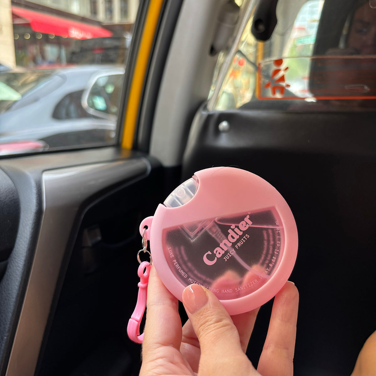 Candier cute pink hand sanitizer holder with sweet scent and gourmand fragrance