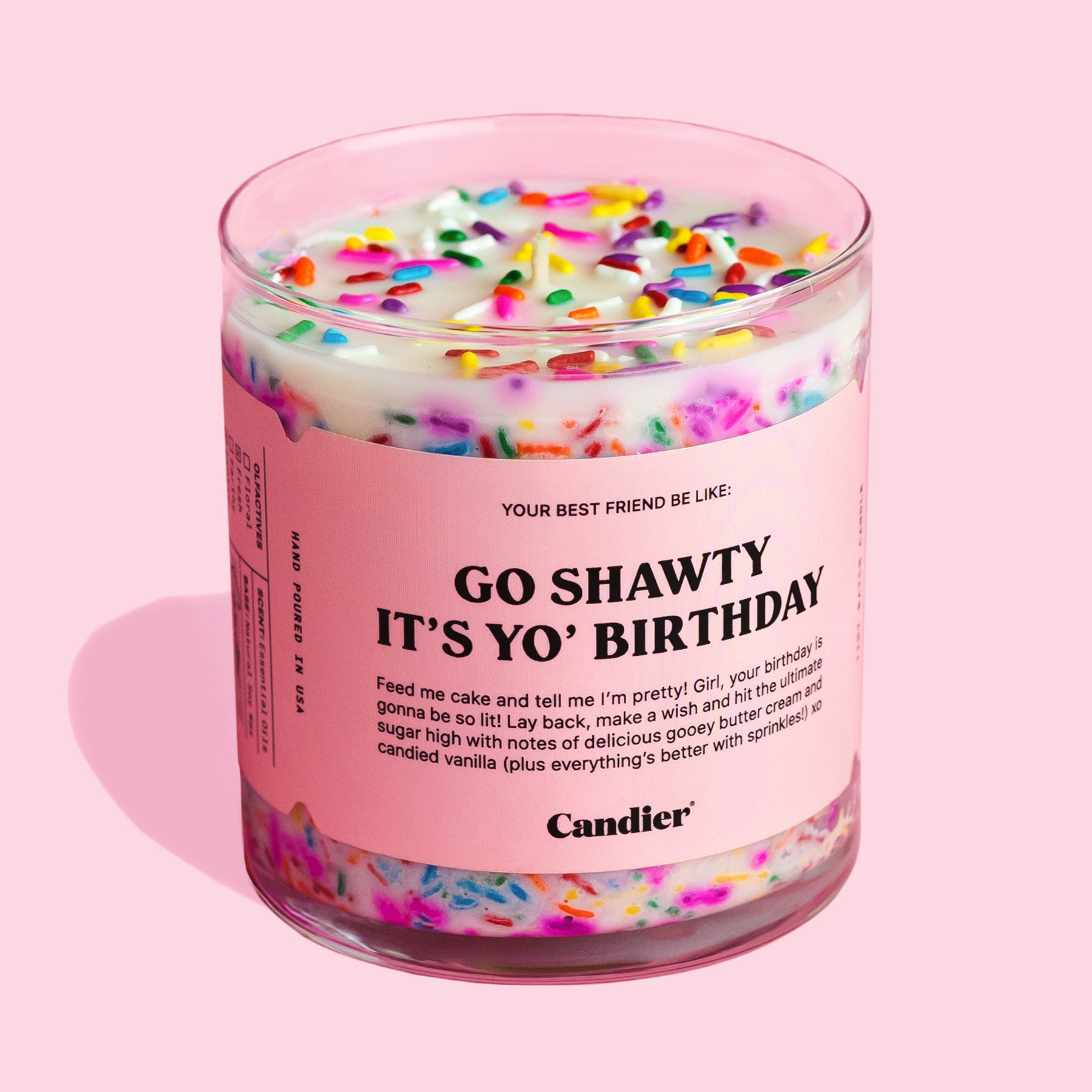 Cute birthday cake scented candle with colorful sprinkles