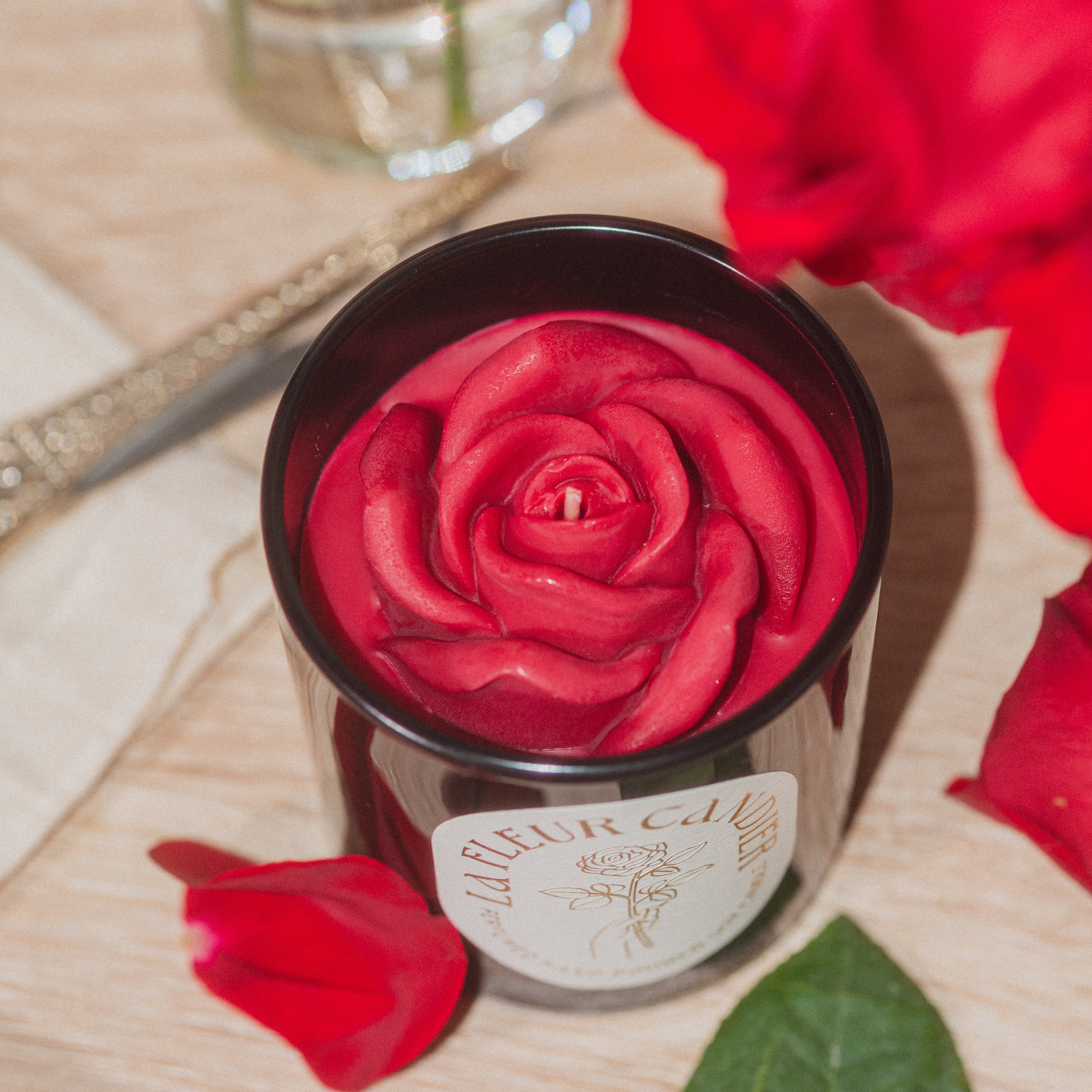 Rose Rouge Flower Candle