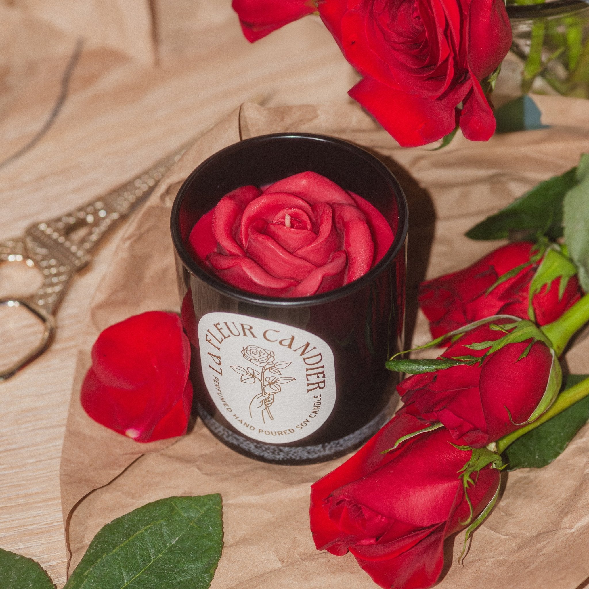 Rose Rouge Flower Candle