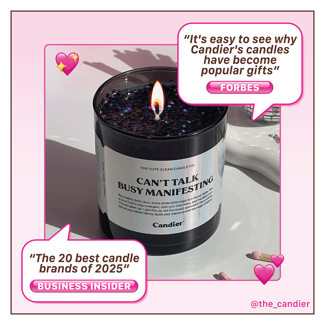 CANT TALK BUSY MANIFESTING Manifestation Candle by candier press quotes fro Forbes and Business Insider