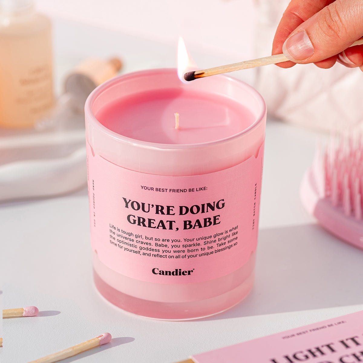 Pink candle with soft girl aesthetic. Cute candier candle makes best gifts for teen girls