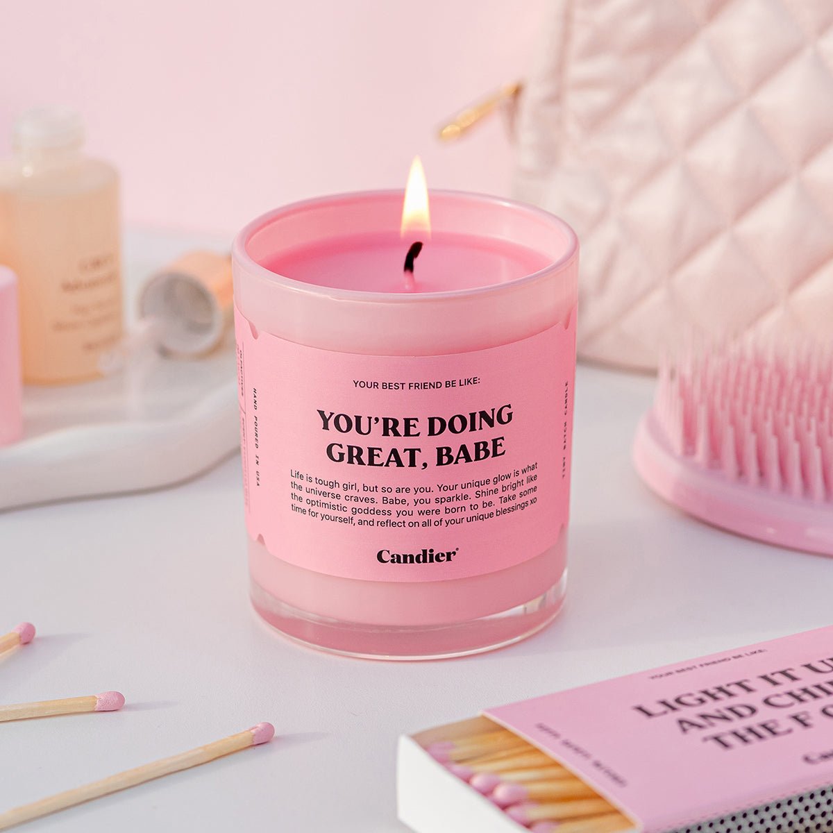 Pink candle with soft girl era aesthetic. Cute candle by Candier makes best gifts for teenage girls