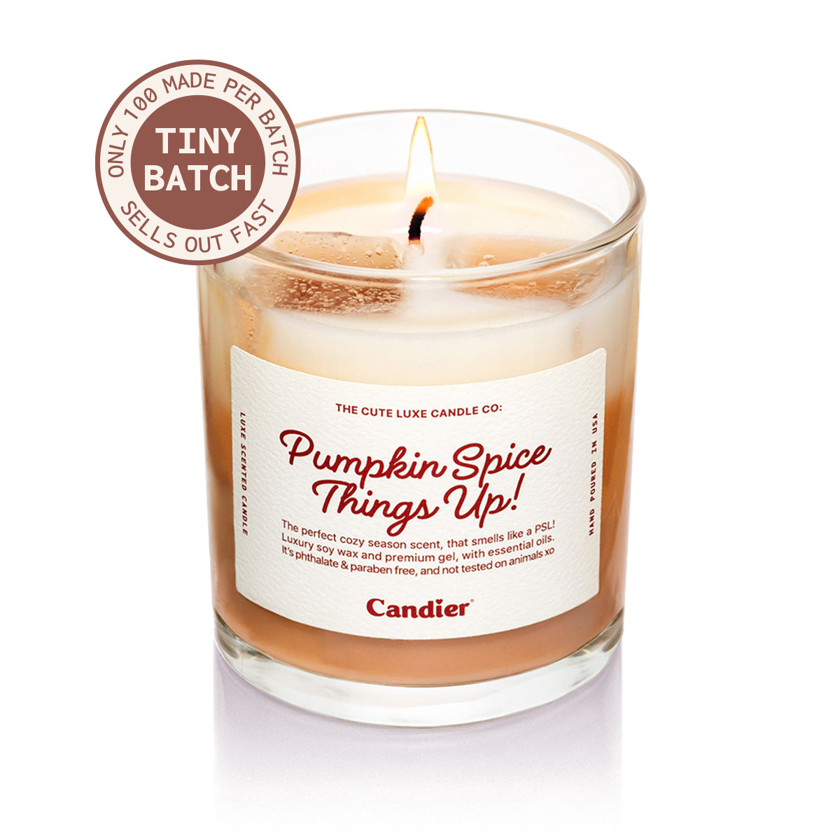 Candier Pumpkin Spice Latte candle with creamy swirl wax design, best fall candle for cozy autumn vibes and soft girl aesthetic room decor.