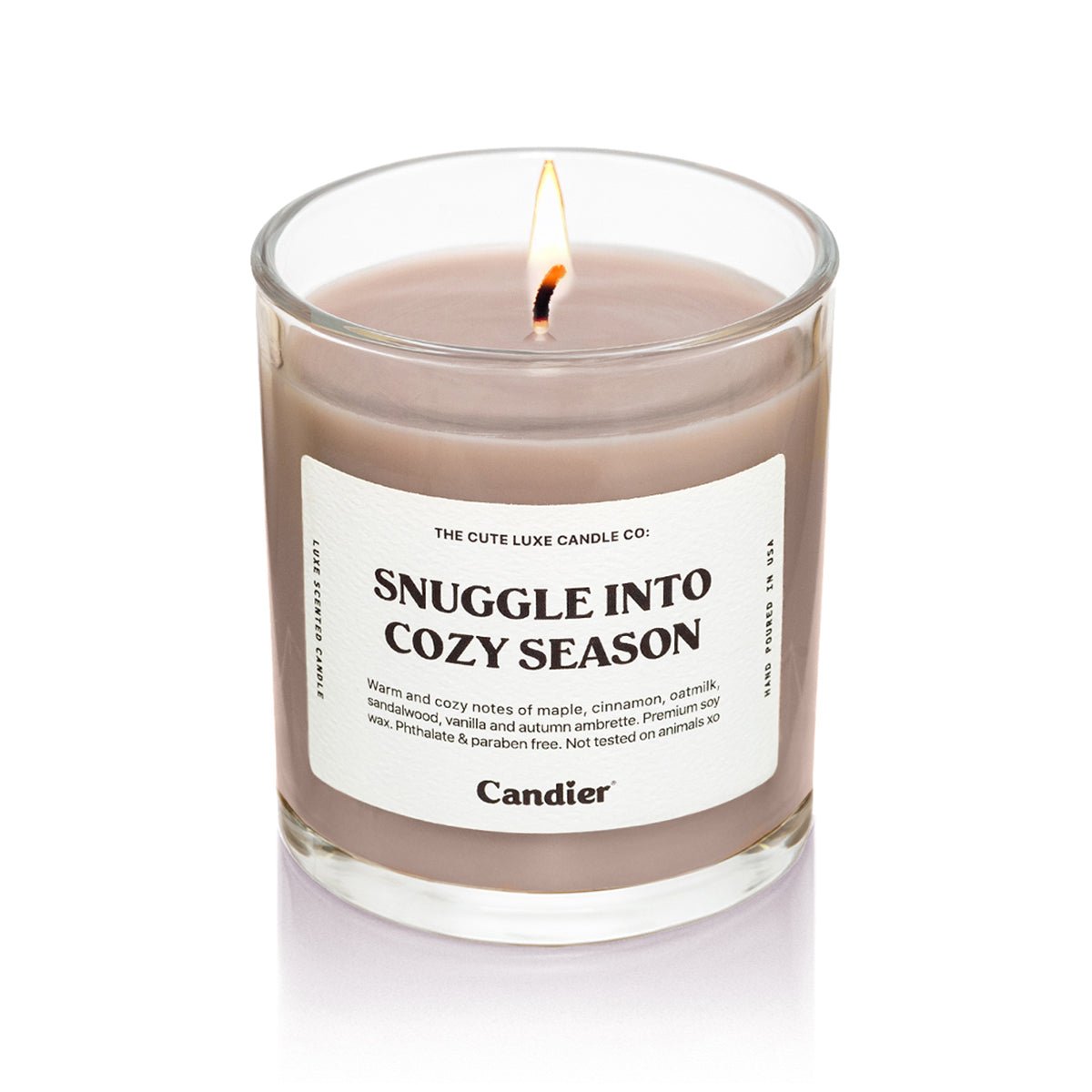 Candier candles Snuggle Into Cozy Season sweater weather candle, one of the best fall candles and non toxic fall candles for cozy vibes