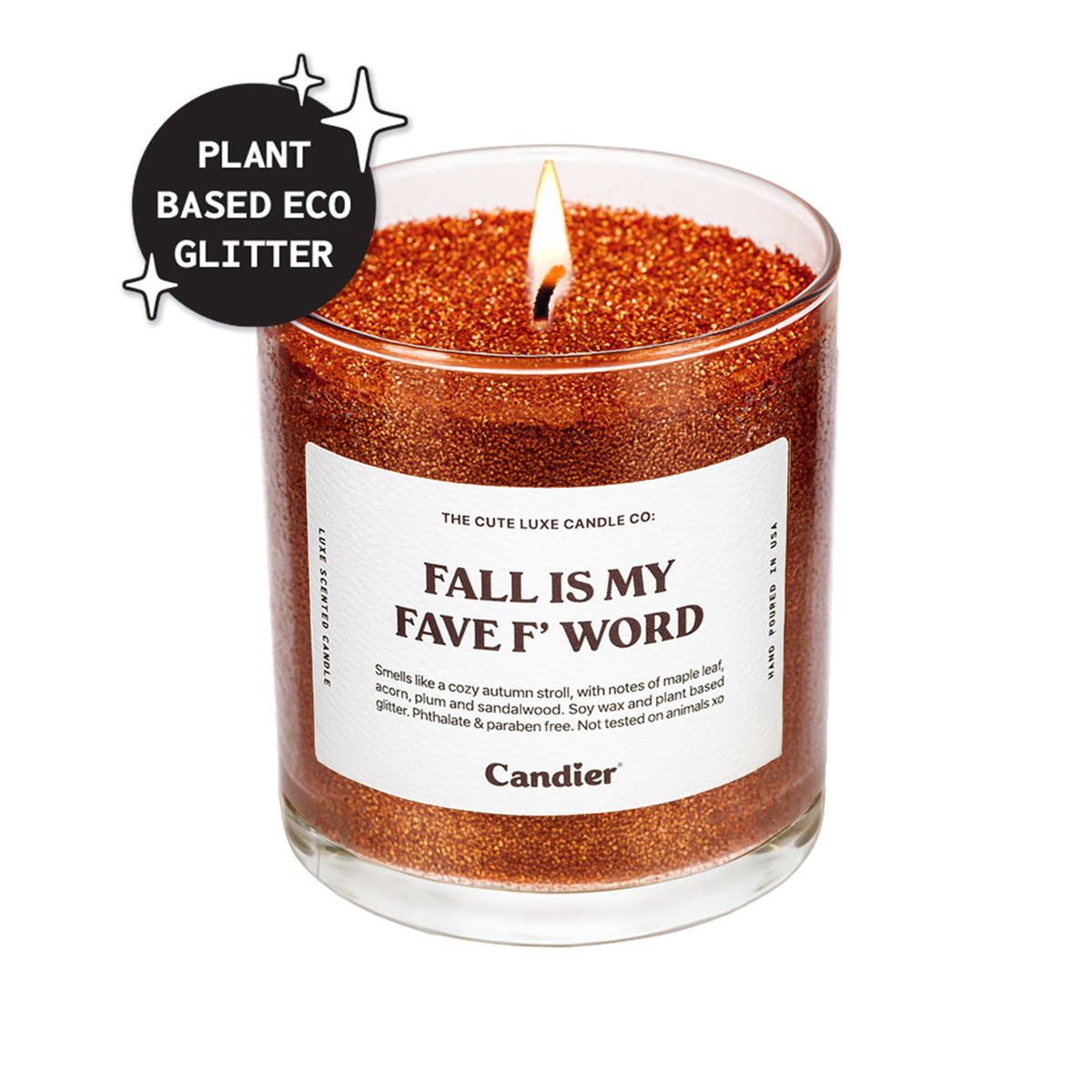 Candier candles sweater weather candle with plant-based eco glitter, one of the best fall candles for cozy home decor.