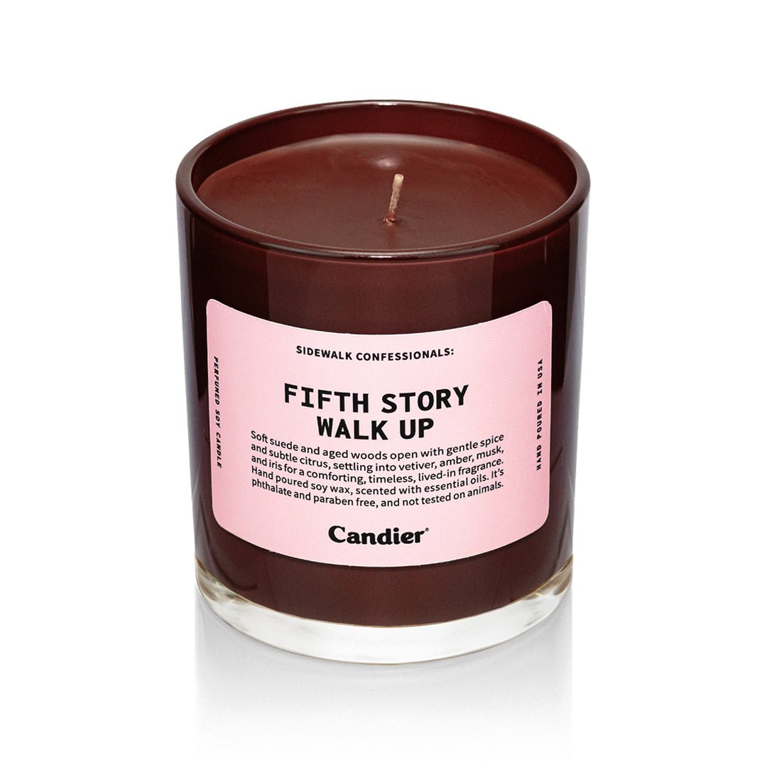 Fifth Story Walk Up Candier candle, NYC candle with warm woody amber fragrance, luxury candles with cozy aesthetic