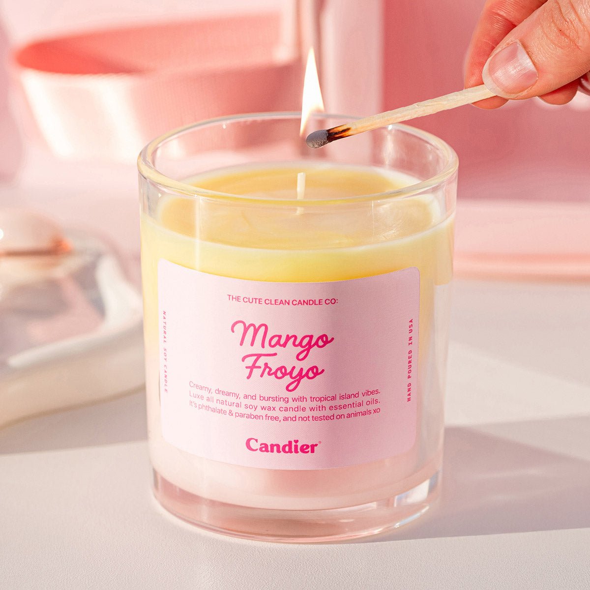 Dessert candle MANGO FROYO by Candier. With best summer scents and soft girl era aesthetic