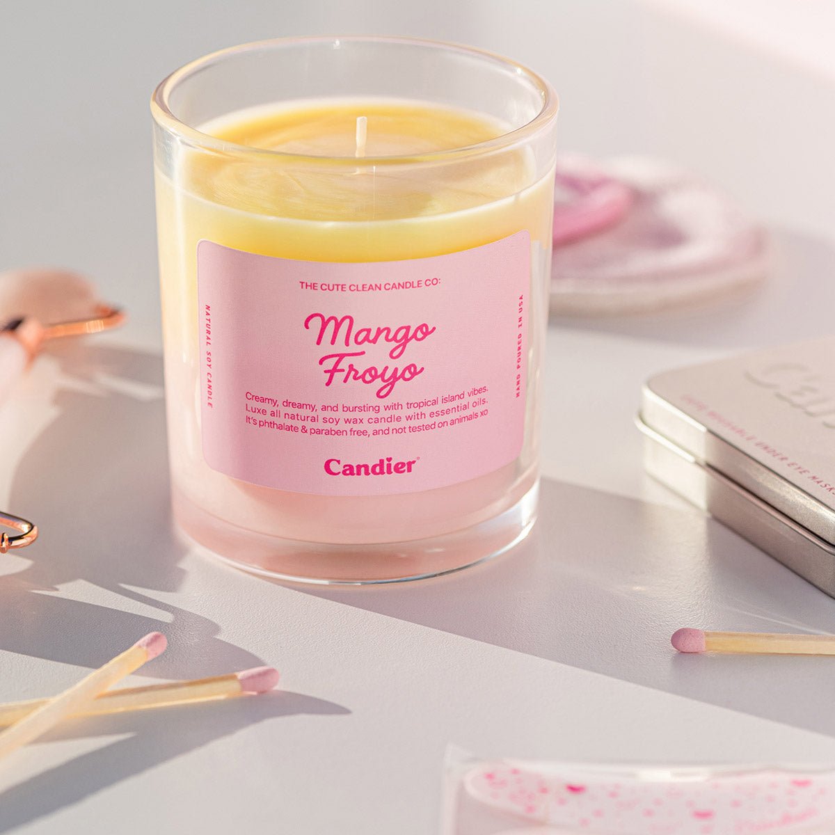 Candier Cute candle MANGO FROYO with clean girl aesthetic and vanilla fragrance