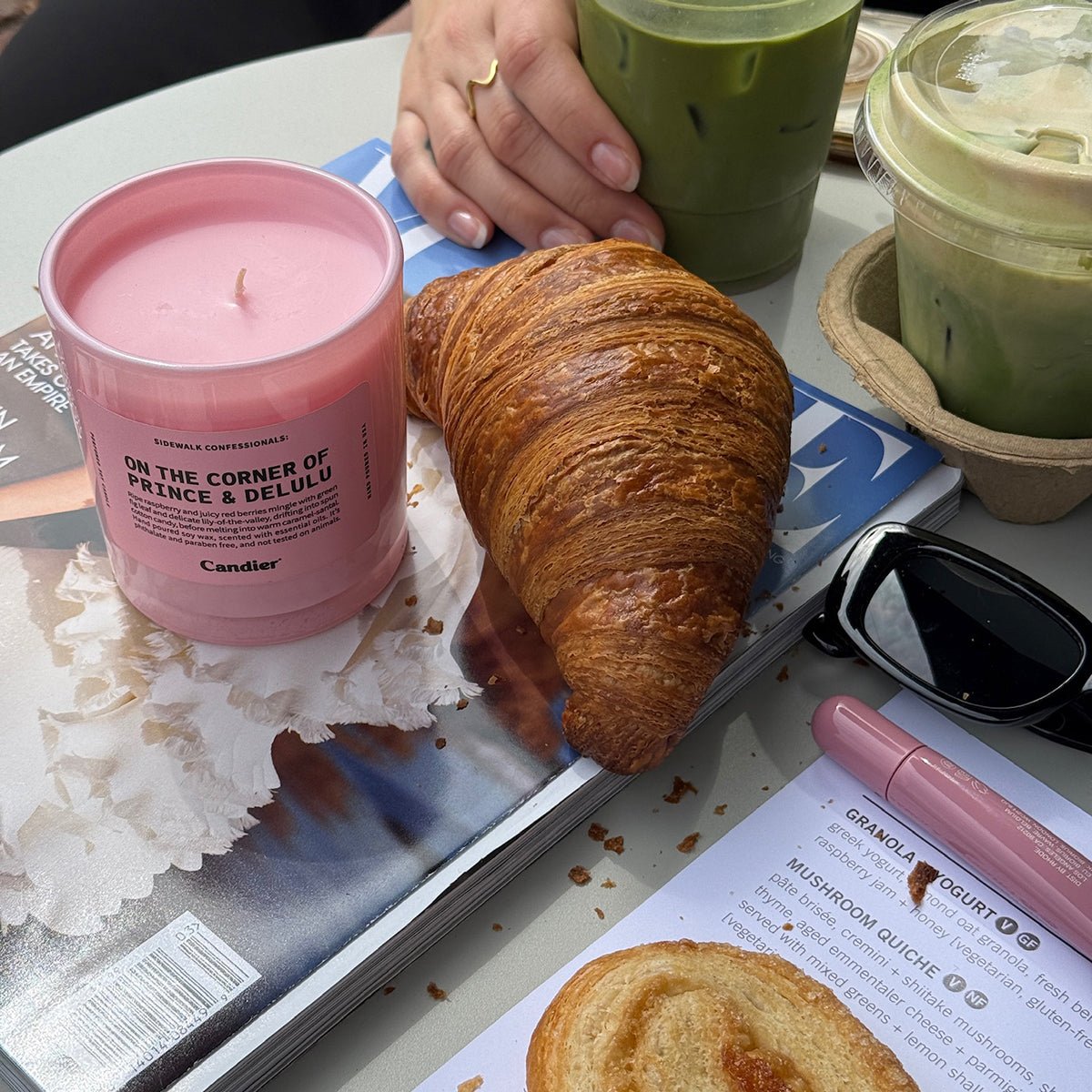 Candier NYC candle brunch lifestyle, cute candles with fruity gourmand scent and soft girl aesthetic