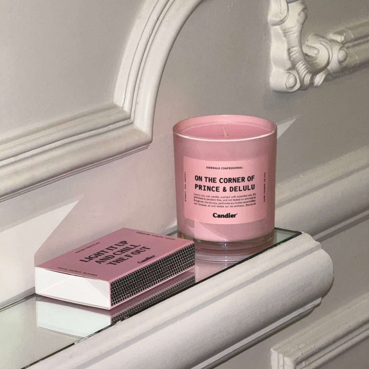 Candier On the Corner of Prince and Delulu candle lifestyle, cute candles and cute gifts for her with soft girl aesthetic