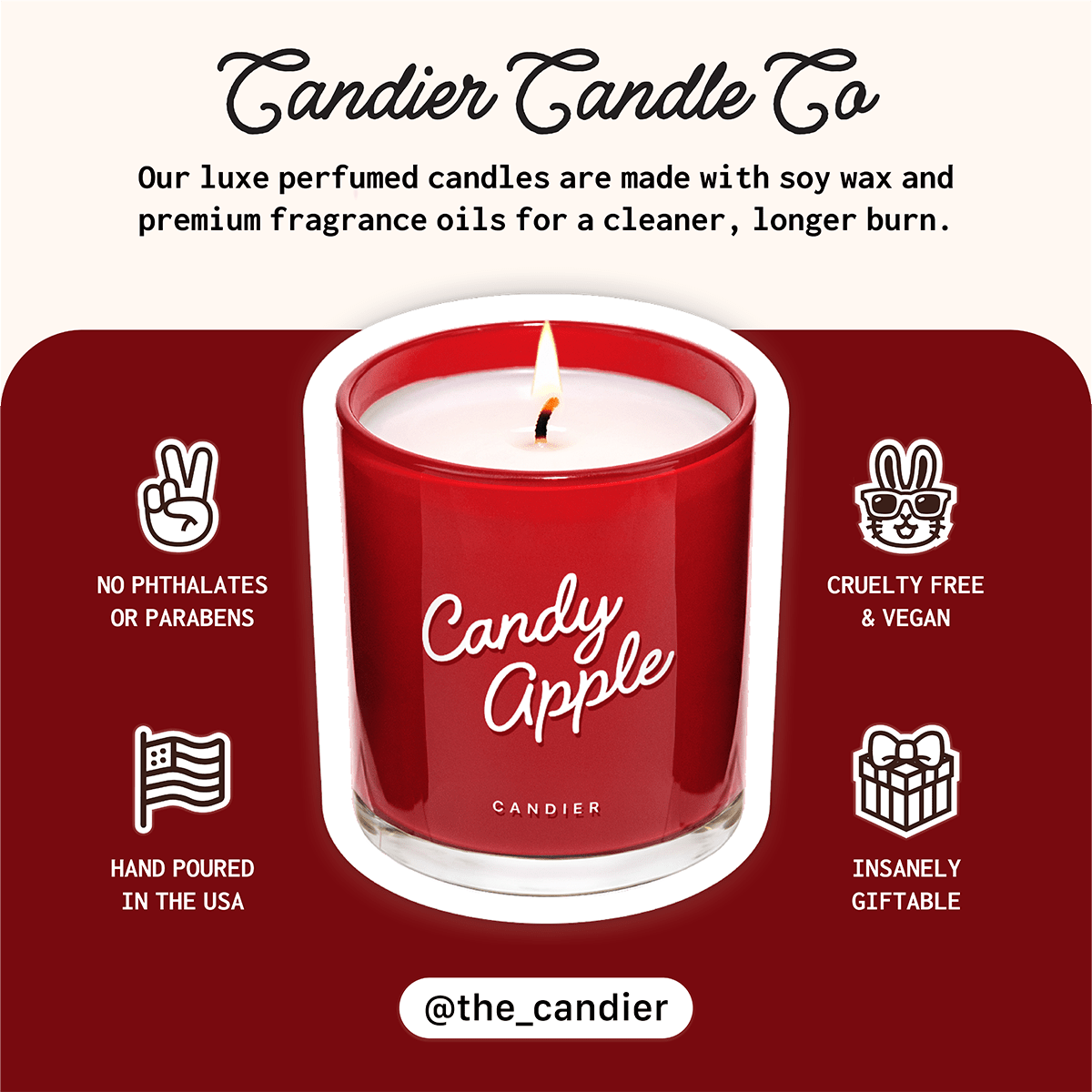 Product info card — clean, giftable holiday candles; thoughtful christmas gifts for employees.
