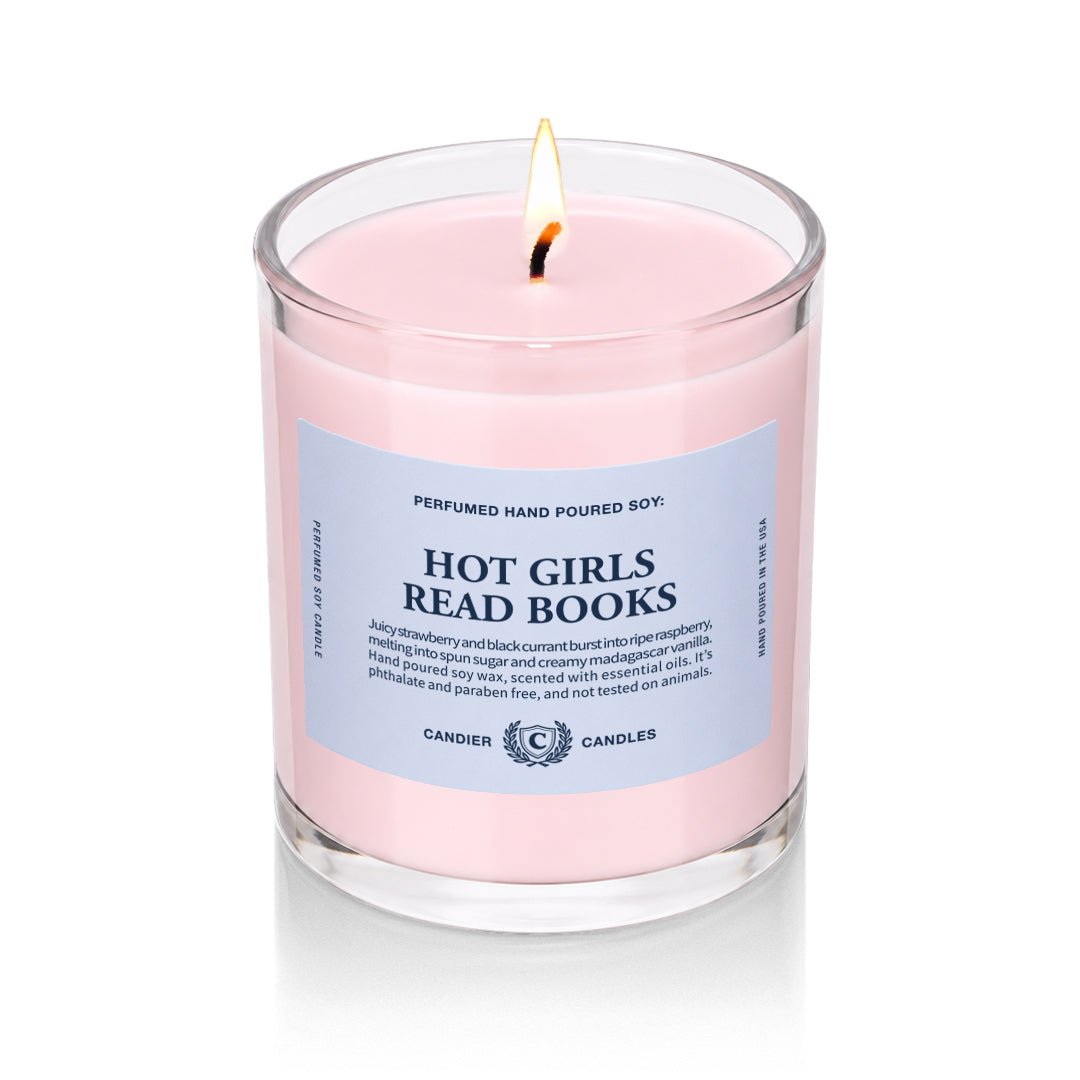 Hot Girls Read Books pink candle, a cute college dorm candle and gift for college girls