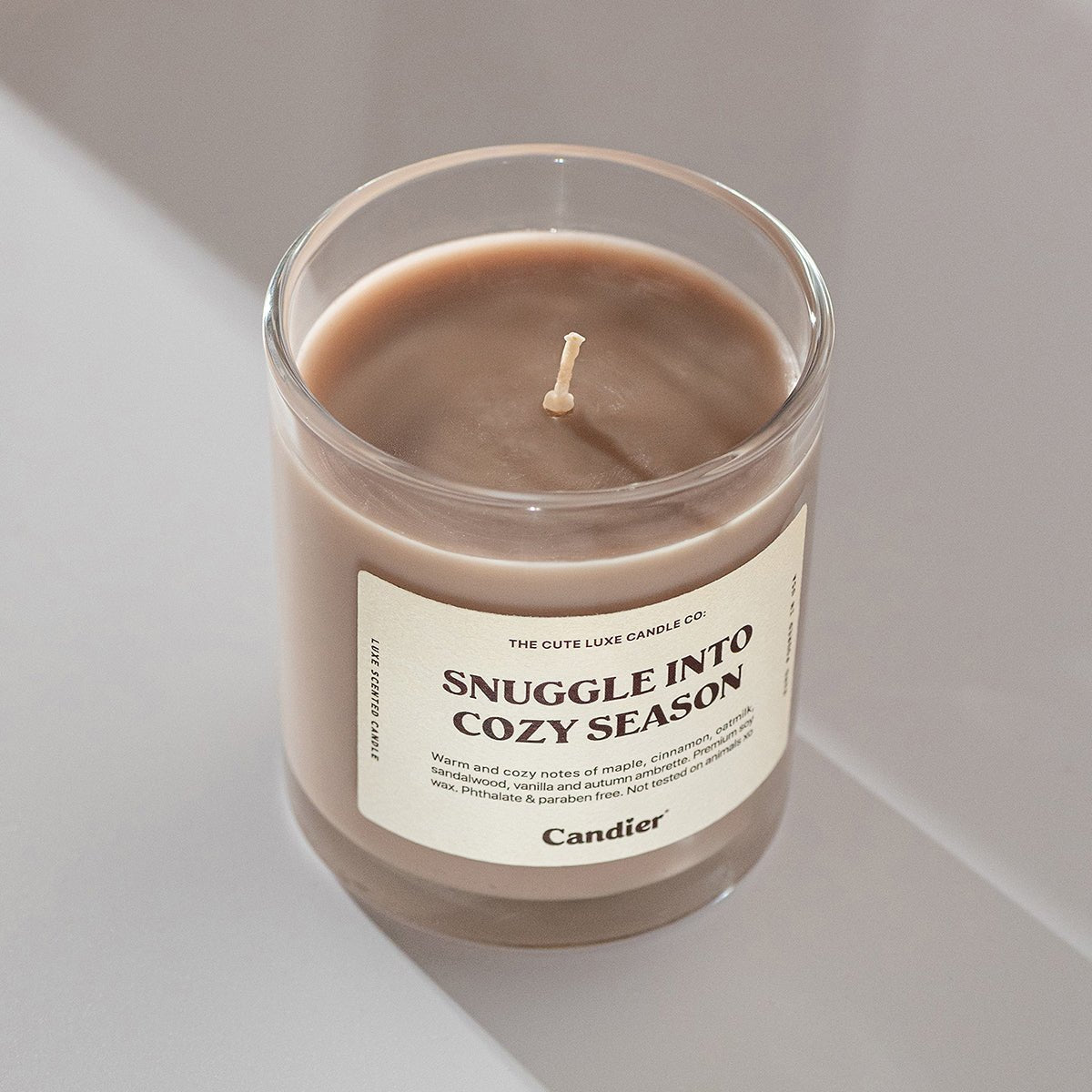 Cozy Candier candle Snuggle Into Cozy Season, designed for a cute aesthetic and cozy cashmere candle experience.