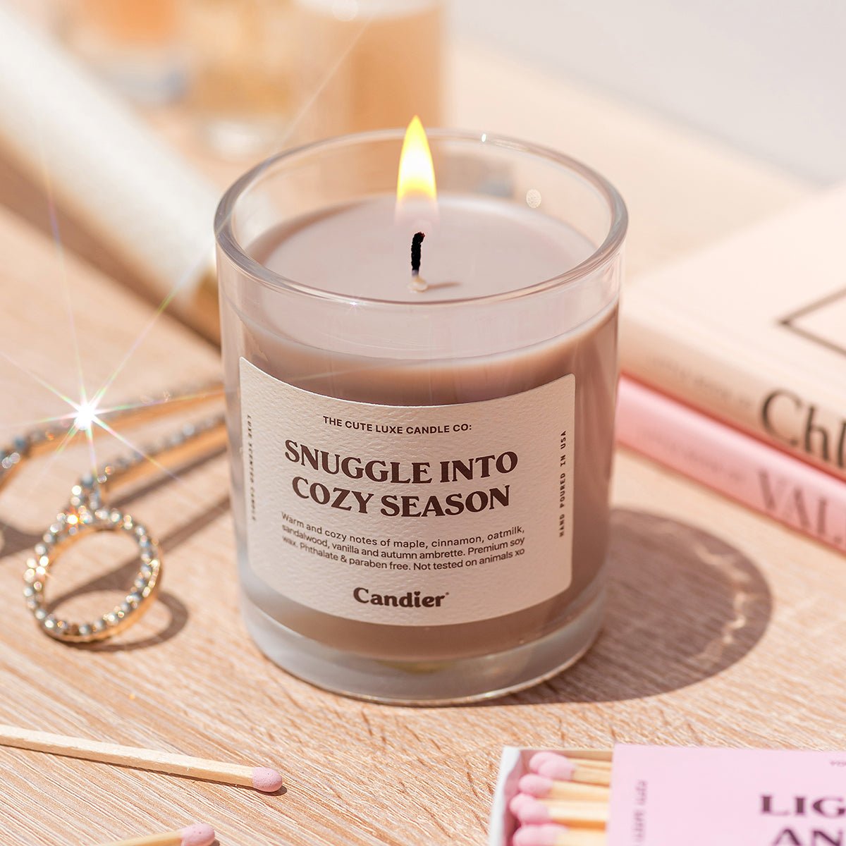 Cute Candier candle Snuggle Into Cozy Season, a cozy cashmere candle perfect for fall scented candles and best fall candles aesthetics.