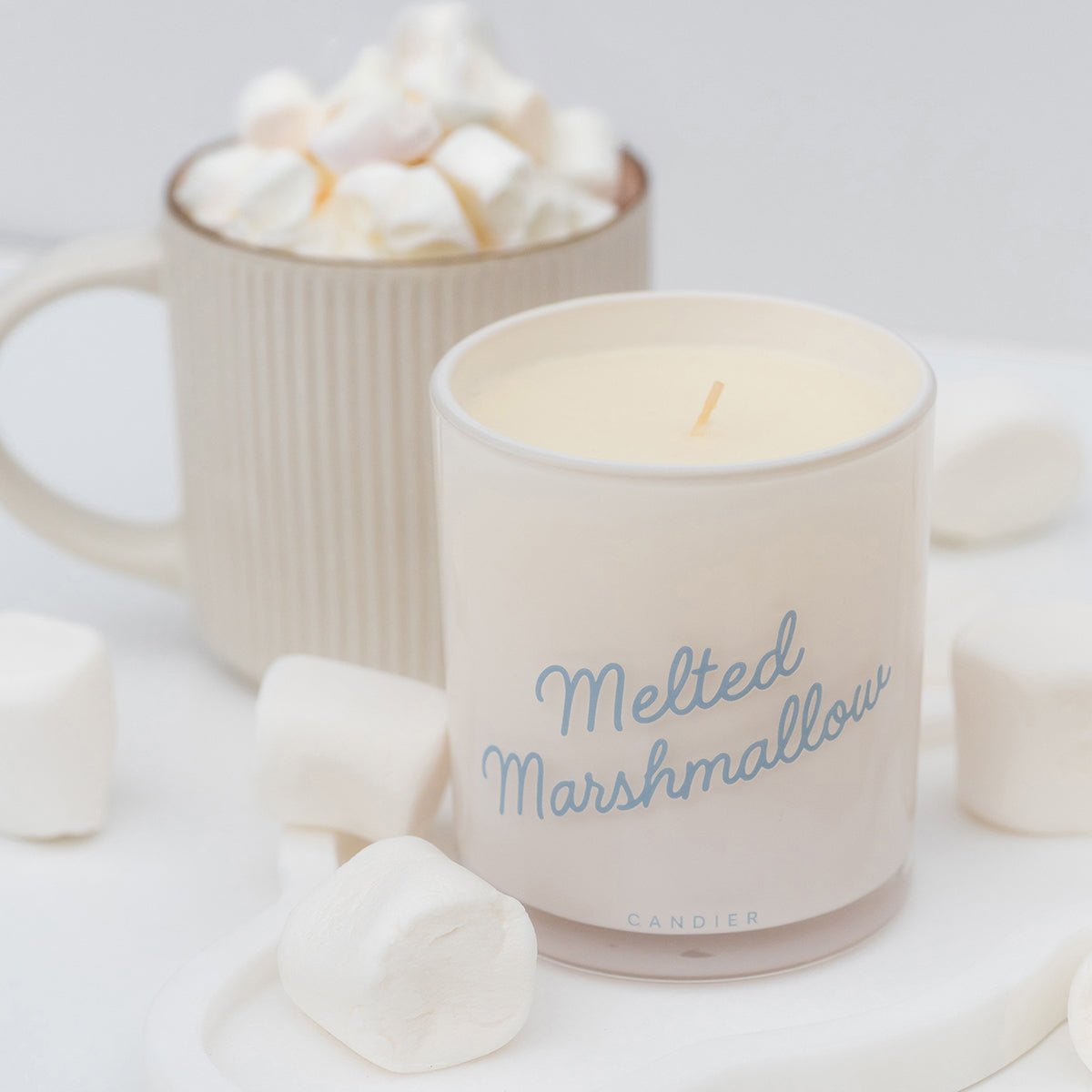 Melted Marshmallow styled with fluffy mallows â adorable dessert candle; cute gifts for friends and cute gifts for her.