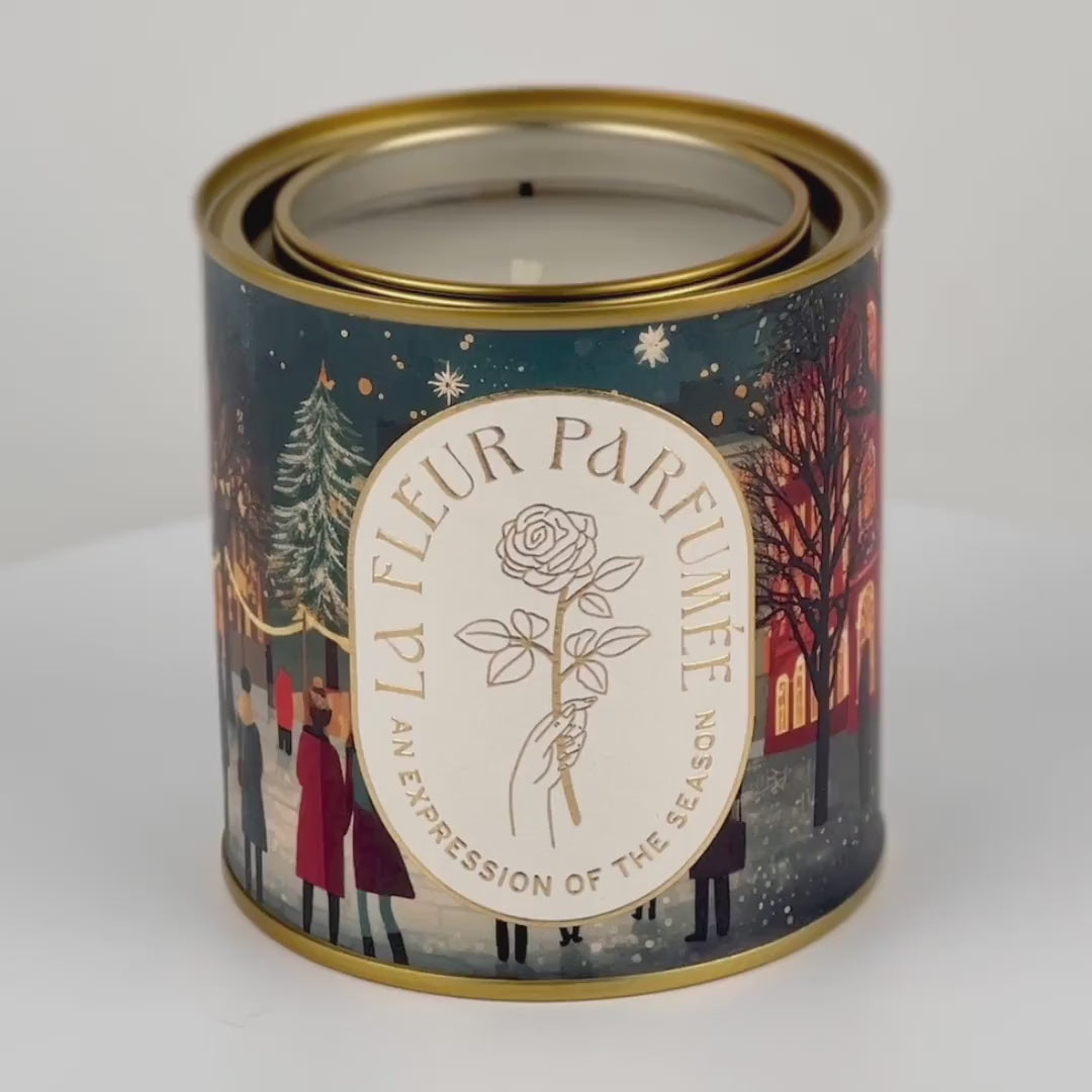 The Gathering of Noel fragrance notes – La Fleur Parfumée holiday candle with fig, fir balsam and snow accord for winter gifting.