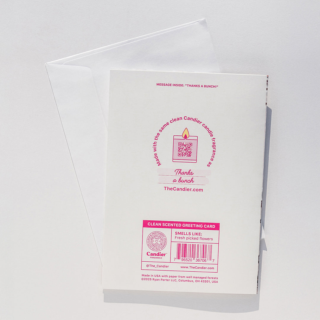 Scratch and sniff thank you card and blank white envelope from Candier