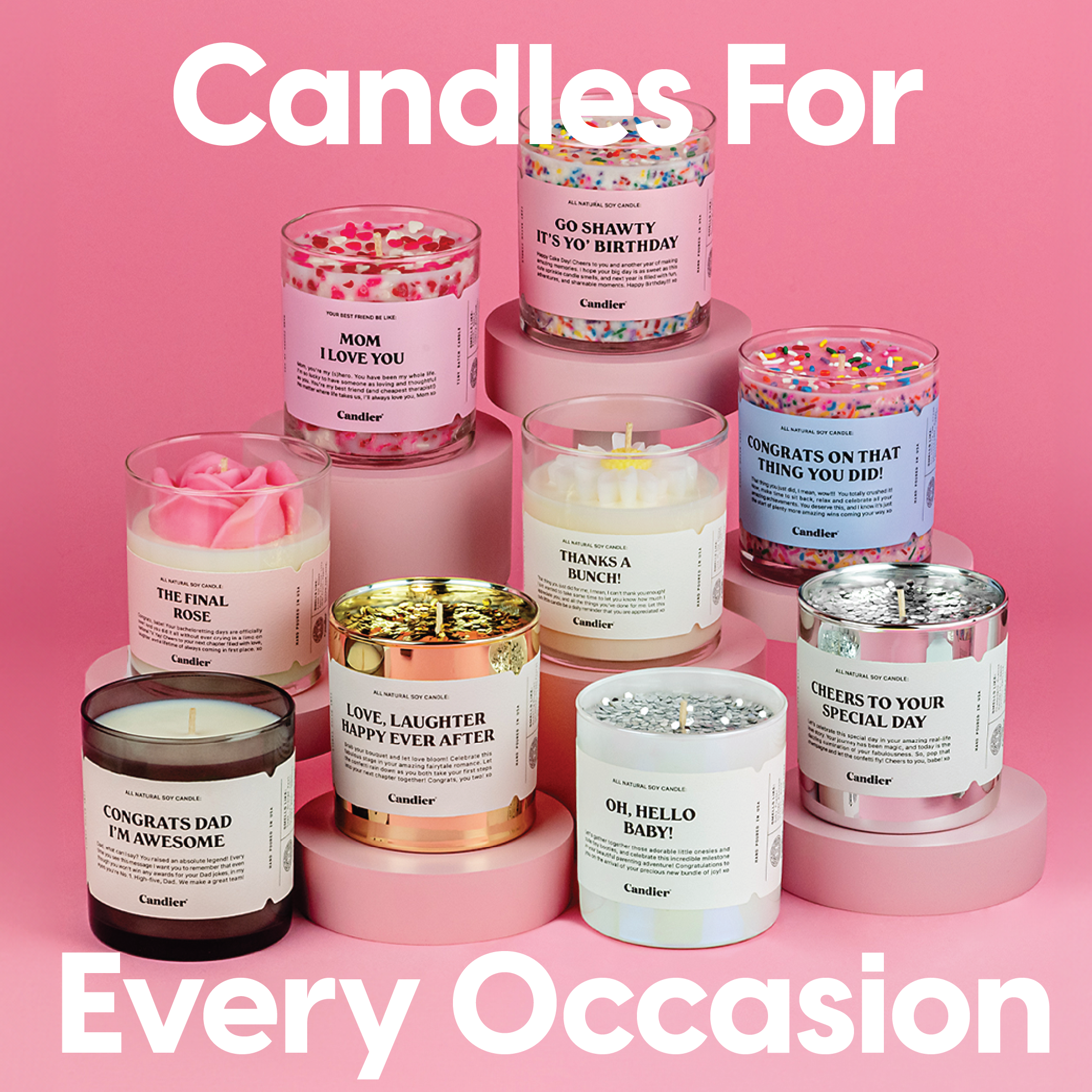 Candles For Every Occasion text over an image of candle gifts