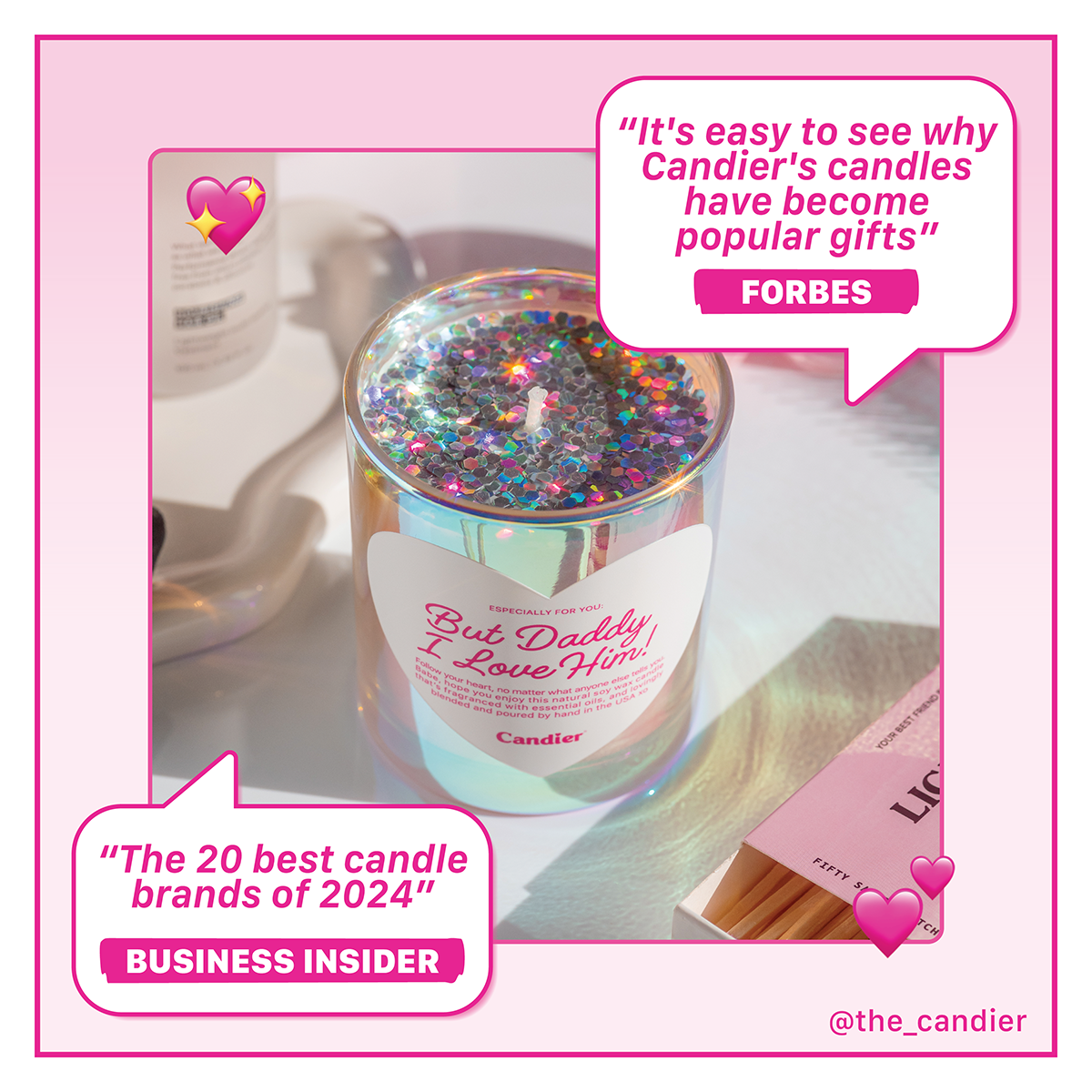 Candier Candles press quotes, including "It's easy to see why Candier's candles have become popular gifts" - Forbes. And "The 20 best candle brands 2024" - Business Insider