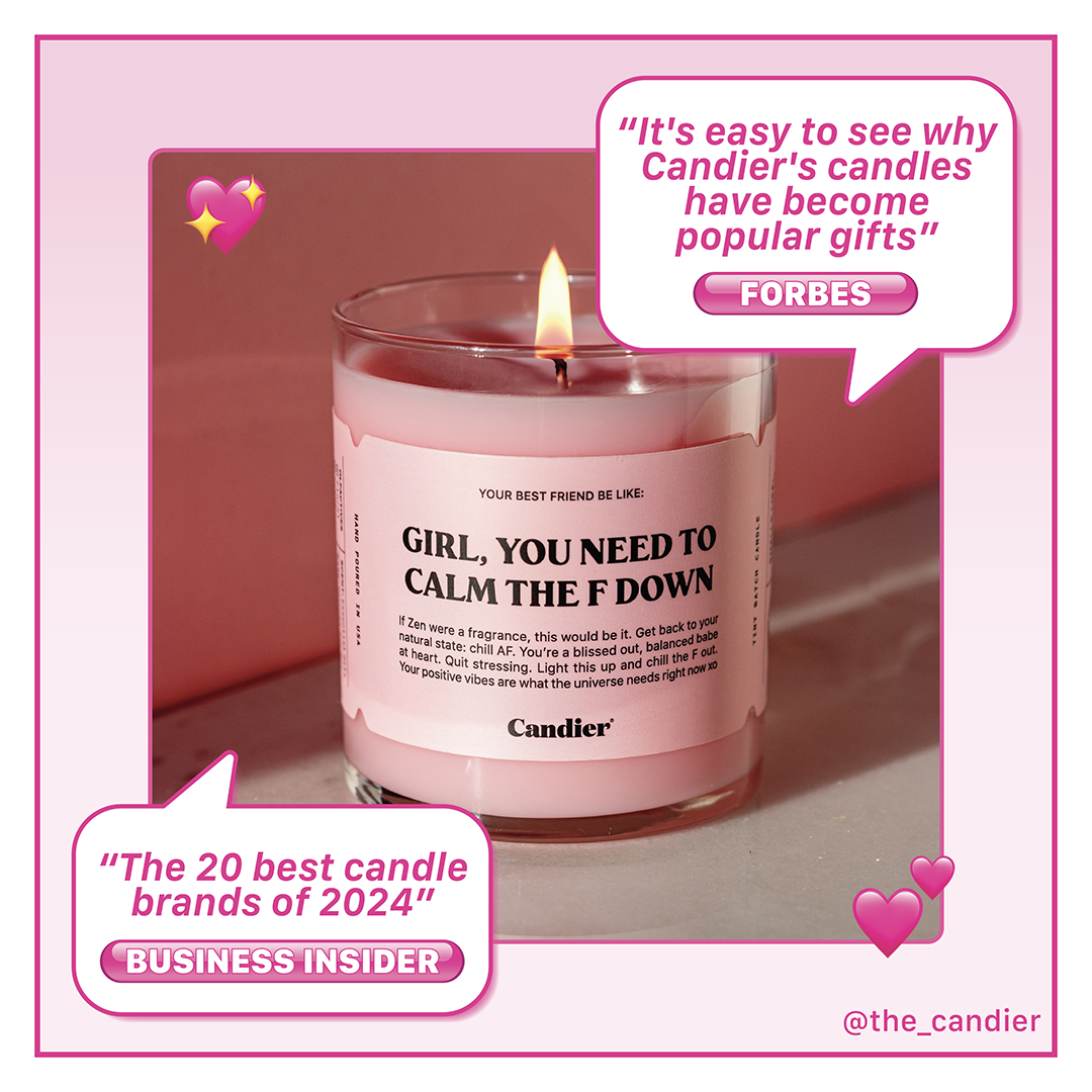 A featured Forbes quote praising Candier, the maker of the Girl, You Need To Calm Down candle. One of the best luxury candles with cherry blossom scent​
