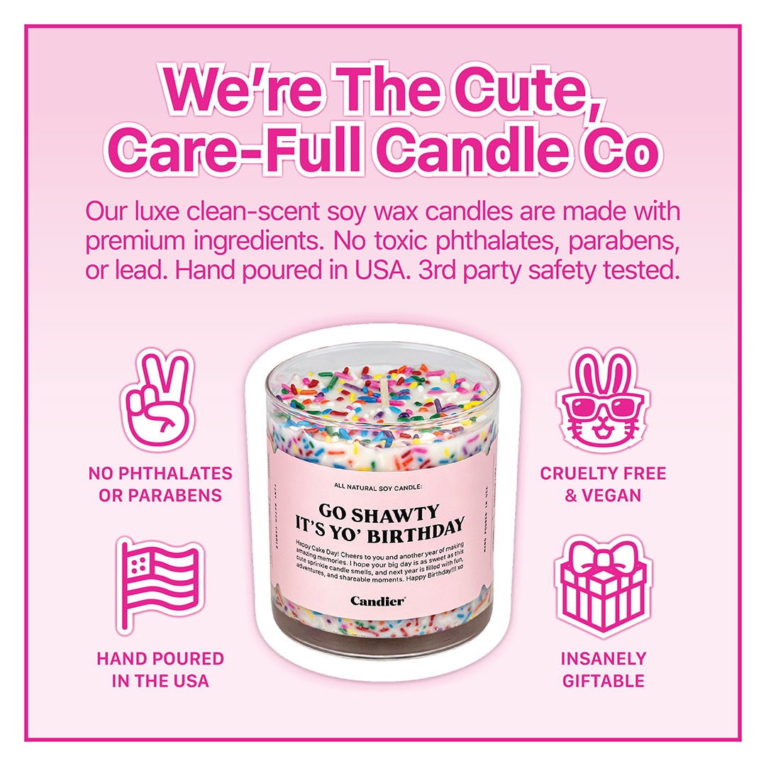 Candier’s clean soy funny birthday candle is cruelty-free, phthalate-free & made in the USA! The best birthday gift funny candles with a cute, luxe vibe
