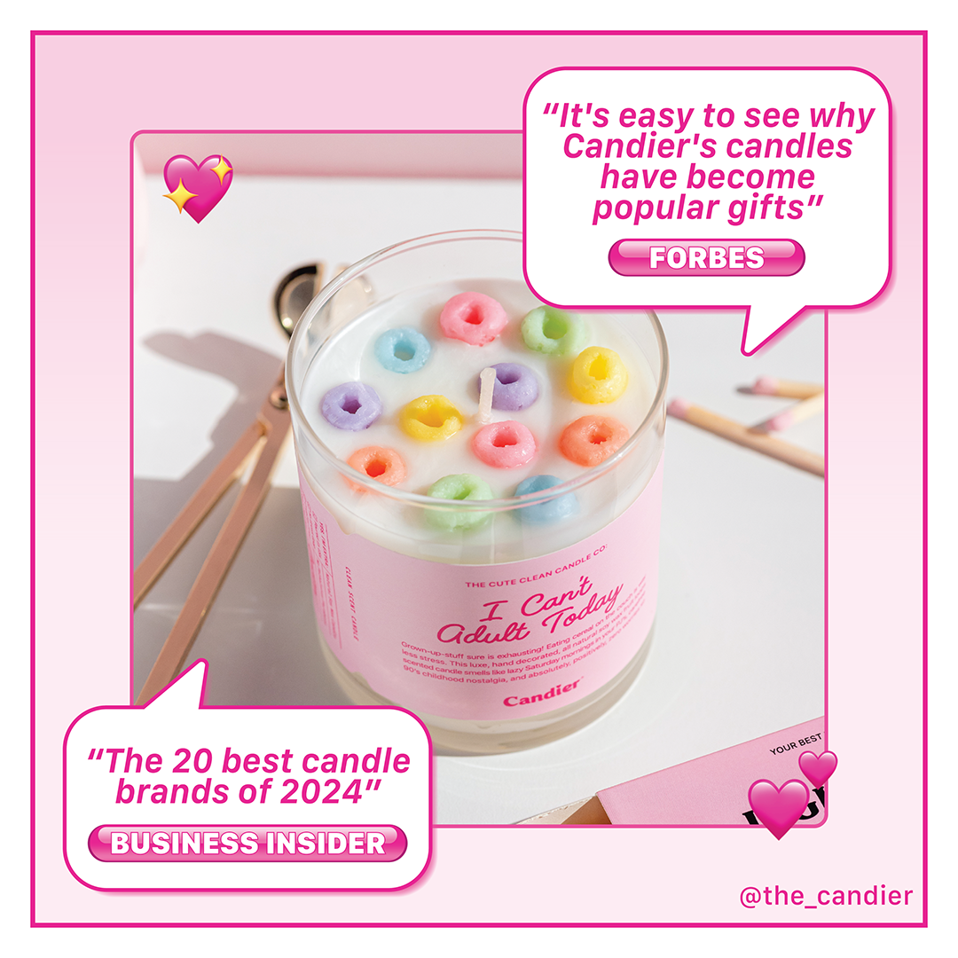 Candier® Yo, I Can’t Adult Today Candle – A fruit Loop cereal-scented soy wax candle with bright citrus, mixed berries & creamy vanilla. Perfect for gifting.