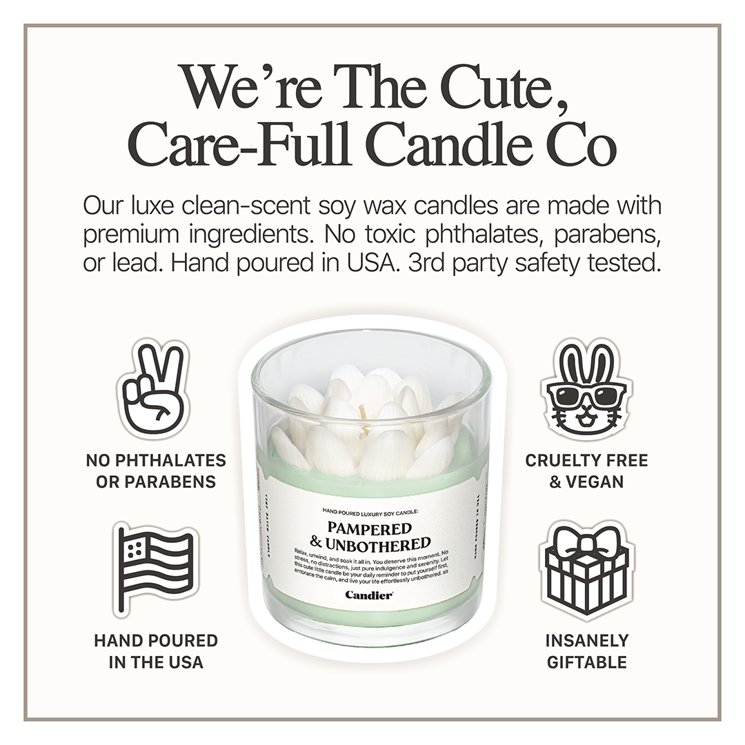 Get pampered with  Candier candles spa candle. Clean scent ingredients, no phthalates or parabens, and hand-poured in the USA. Luxury candle brand with spa scents