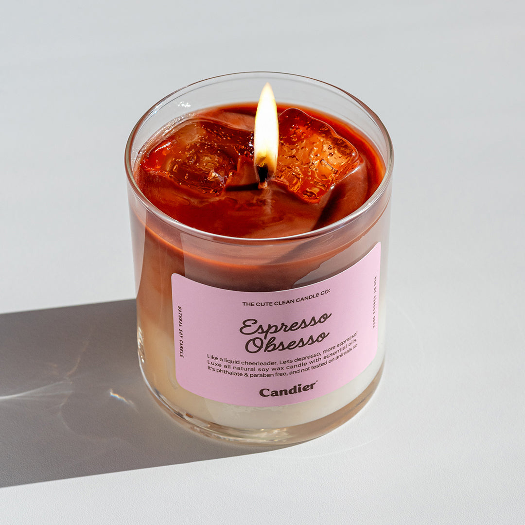 Candier Espresso Obsesso luxury candle – best coffee-scented candle with iced latte shaken espresso​ gourmand fragrance, rich espresso beans​ aroma, vanilla scent