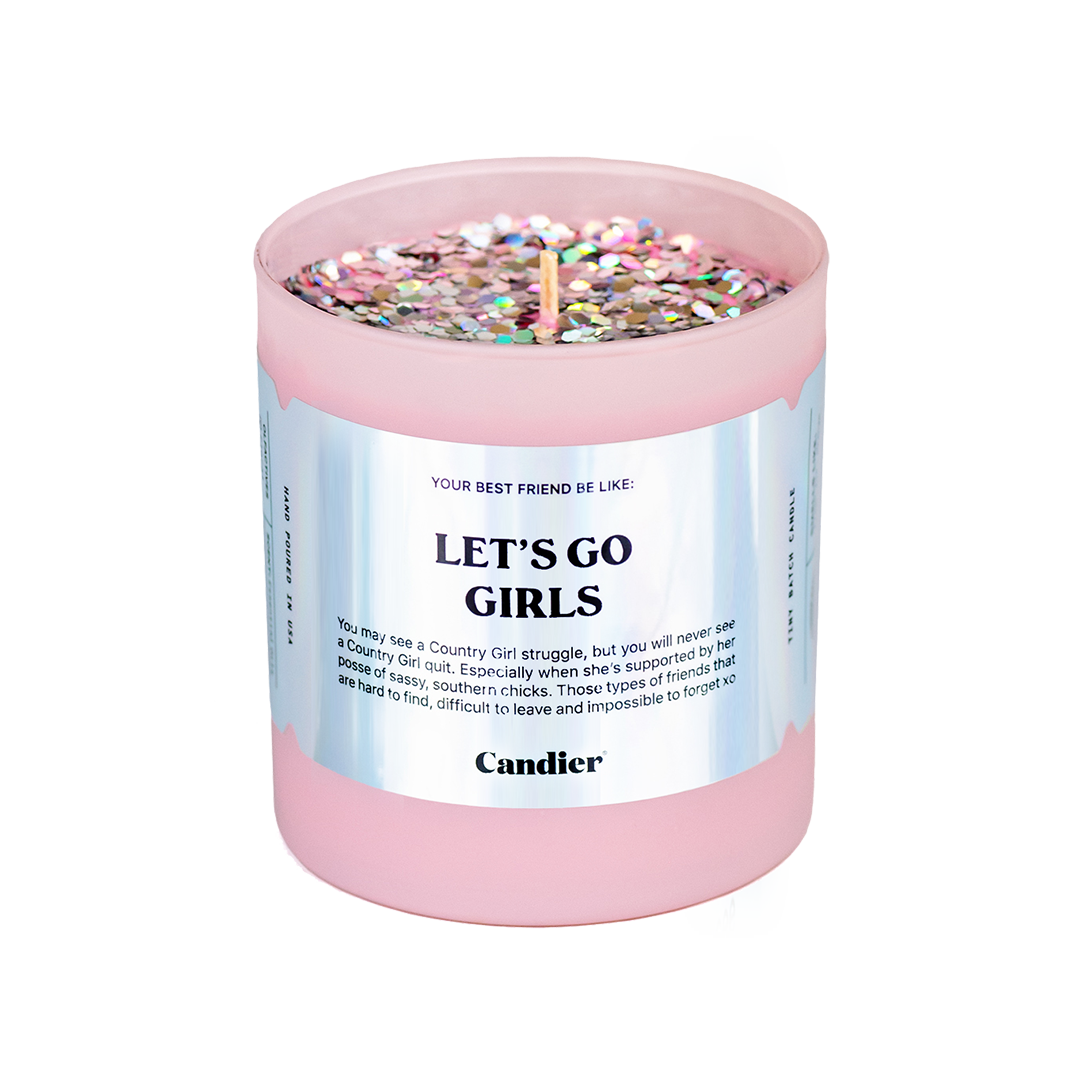 Candier luxury candle Let’s Go Girls Nashville style cowgirl aesthetic and plant based glitter, best bachelorette gifts​ and unique gifts for women