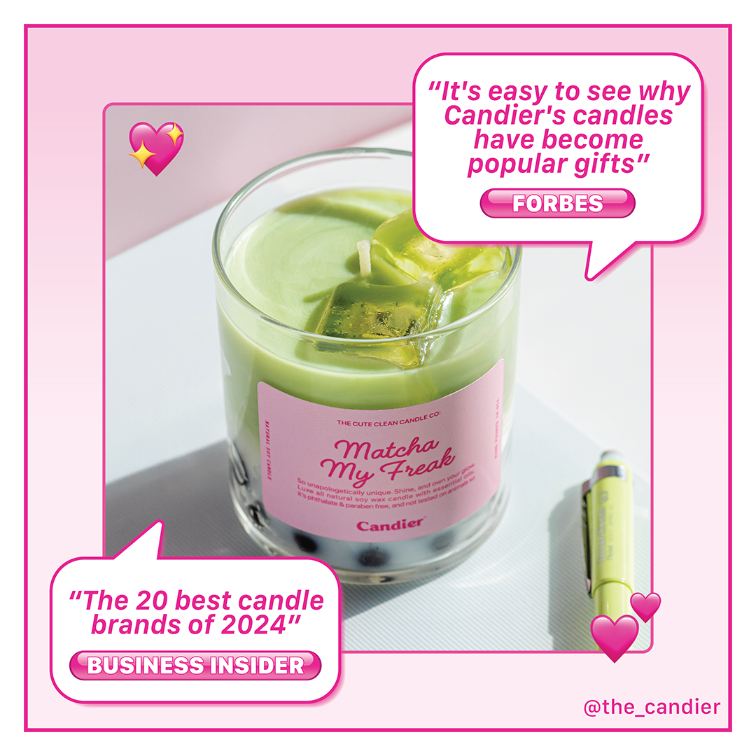 Viral tiktok Candier candle in matcha milk tea design. Green tea scented fancy candle with sweet vanilla scent, perfect for best gifts for teen girls.