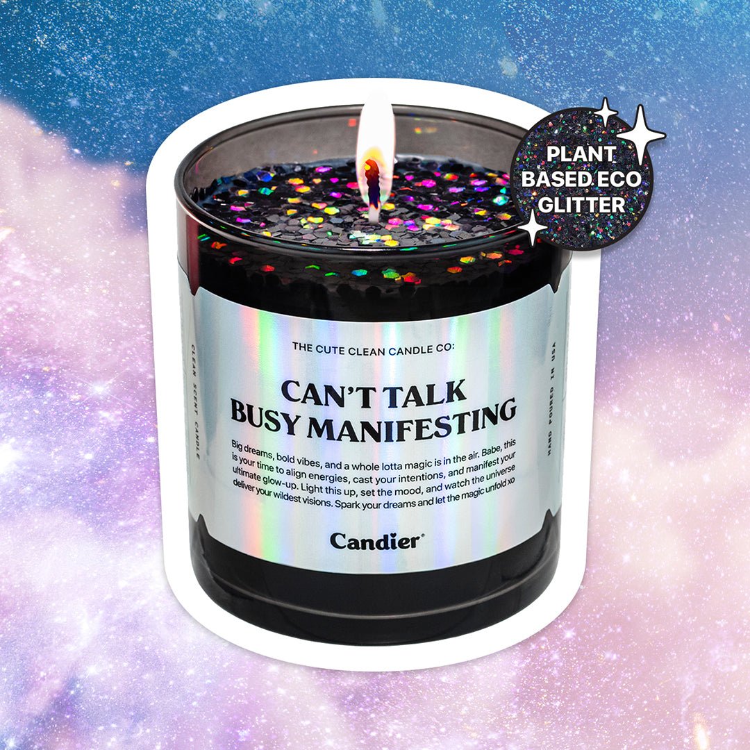 CANT TALK BUSY MANIFESTING Manifestation Candle by candier with plant based eco glitter