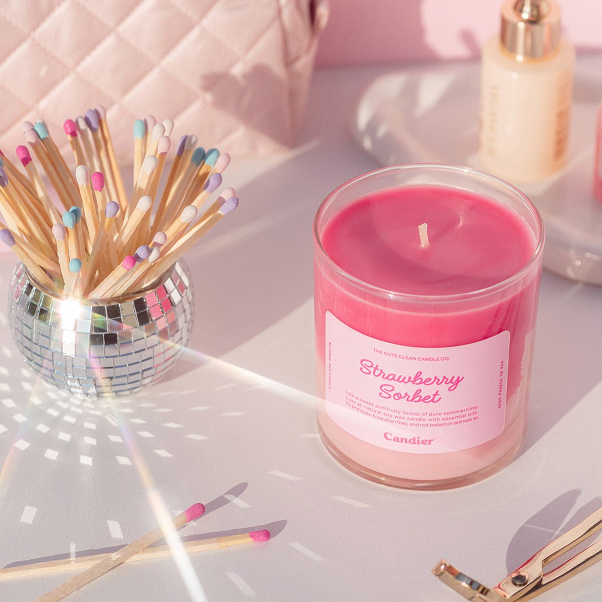 Candier STRAWBERRY SORBET dessert CANDLE with best summer scents and soft girl era aesthetic 