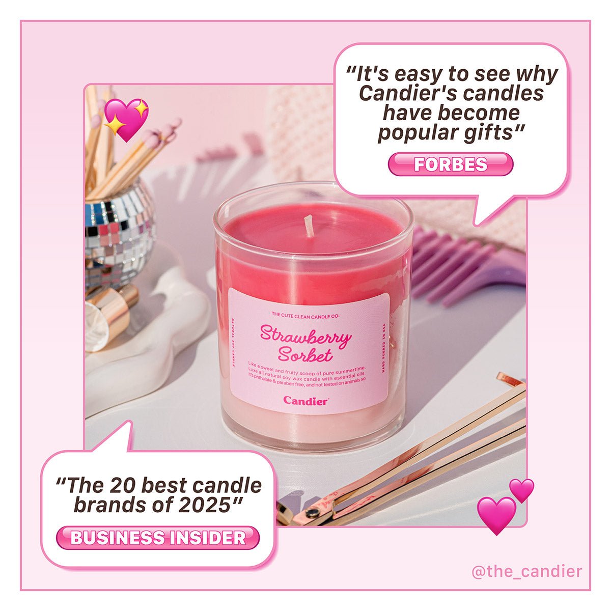 STRAWBERRY SORBET CANDLE and quotes of why Candier is best candle brands 