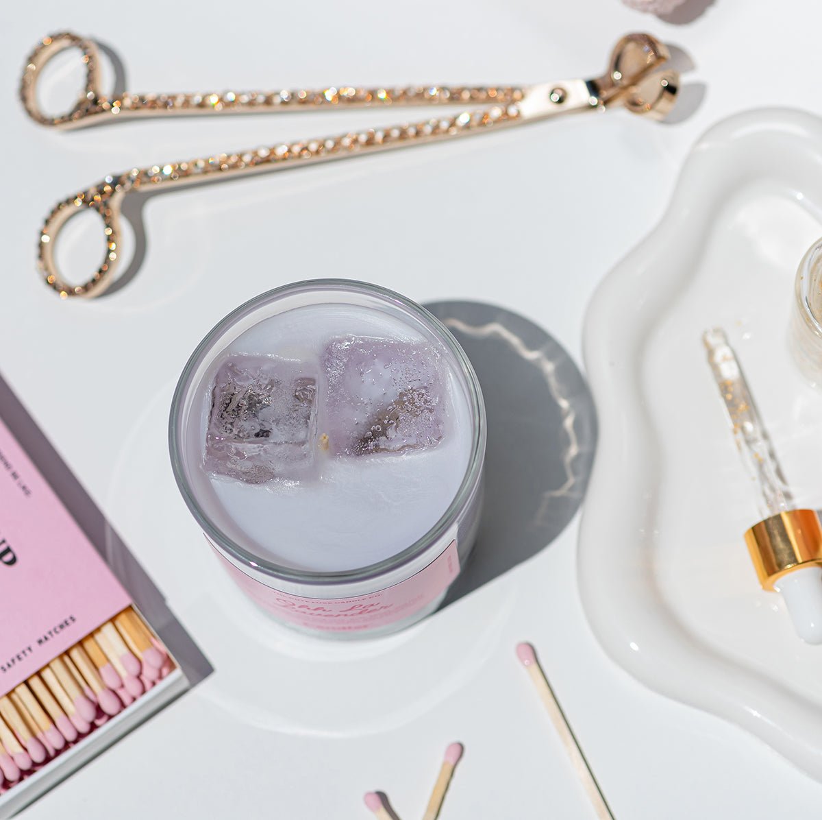 Lavender boba tea matcha candle with soft girl era aesthetic 