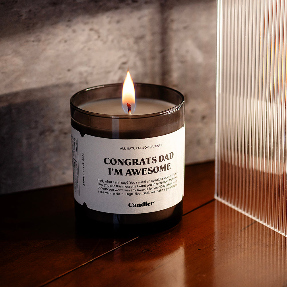 Candier Congrats Dad I'm Awesome Man Cave Candle – Sage, Oakmoss, Amber & Tonka Bean Scented Gift for Dads