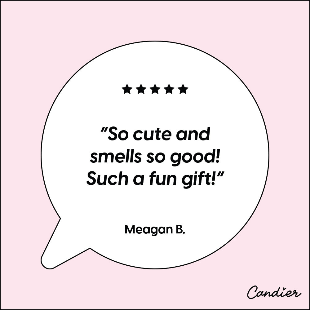 Candier by Ryan Porter Congrats on That Thing You Did strawberry shortcake candle 5 star review that reads "so cute and smells so good! Such a fun gift!" Meagan B
