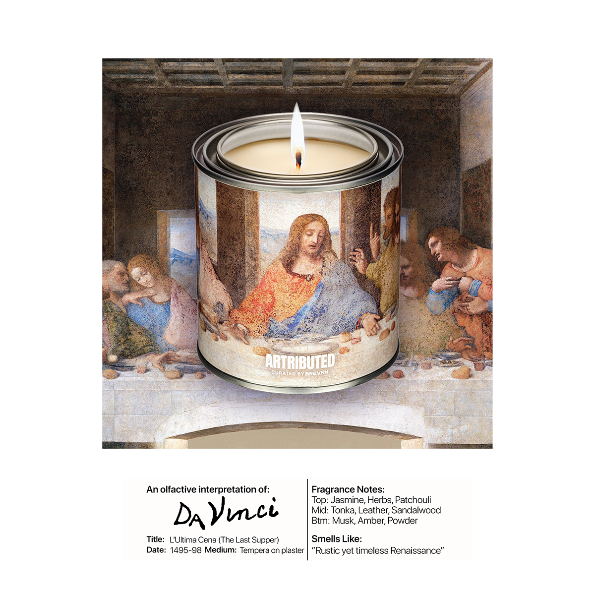 Luxury candle featuring the artwork of Leonardo da Vinci The Last Supper  (L'Ultima Cena)
